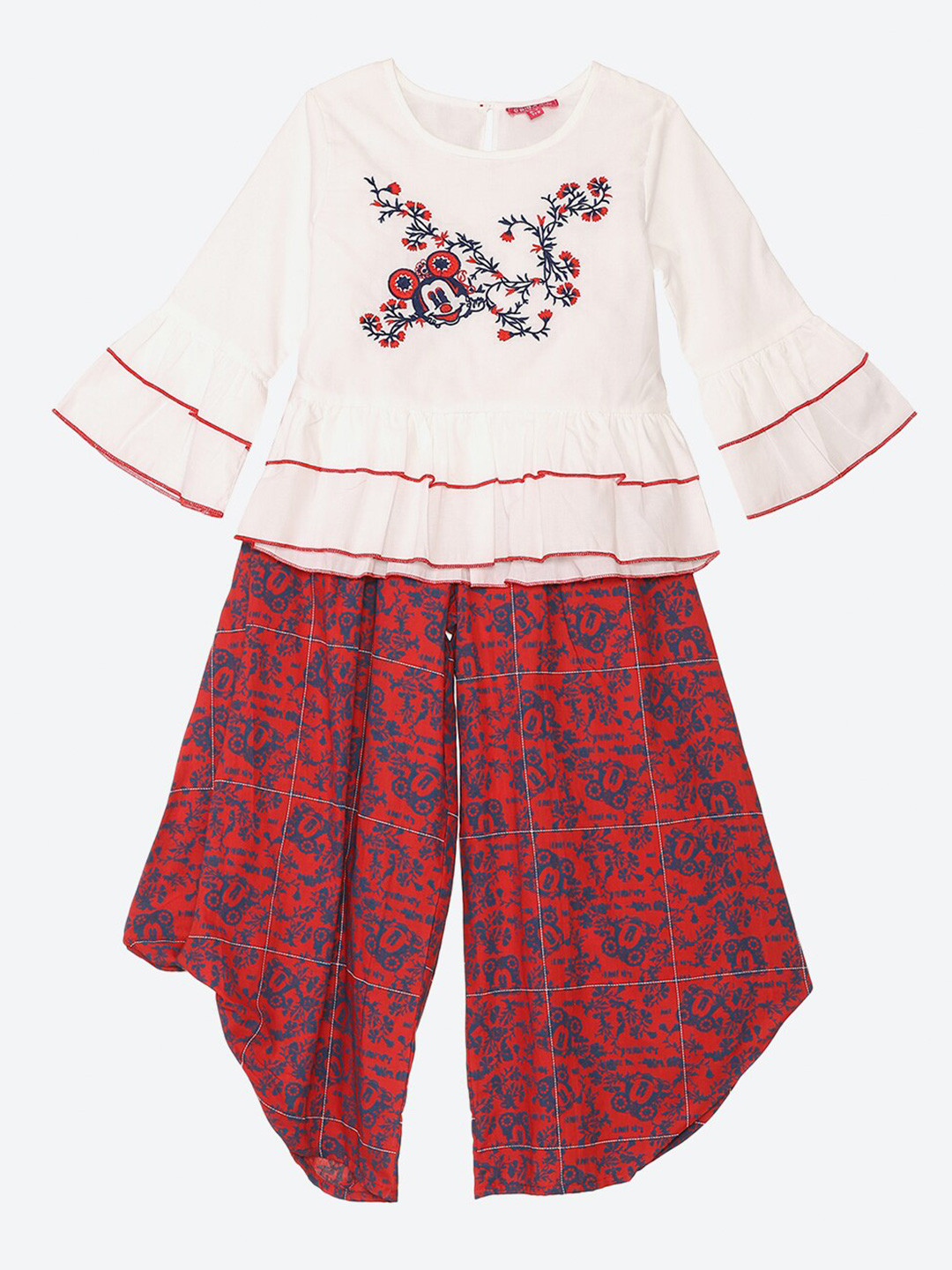 Biba Girls Off White & Red Mickey Mouse Embroidered Top & Palazzos