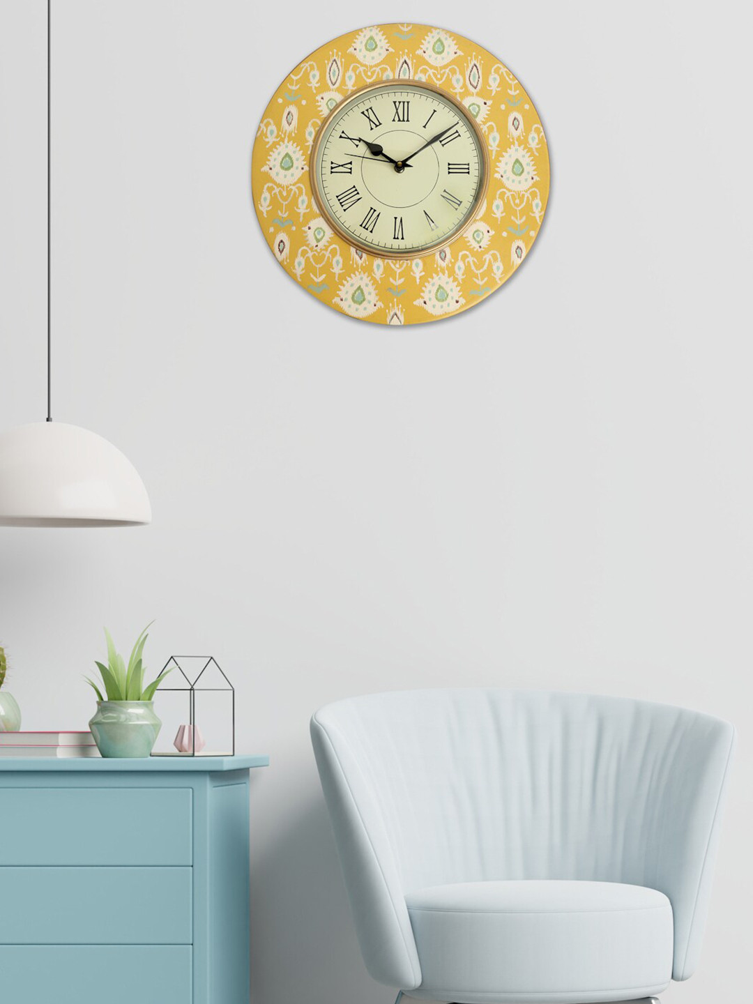 Fabindia Yellow & Cream-Coloured Printed Contemporary 35 cm Wall Clock
