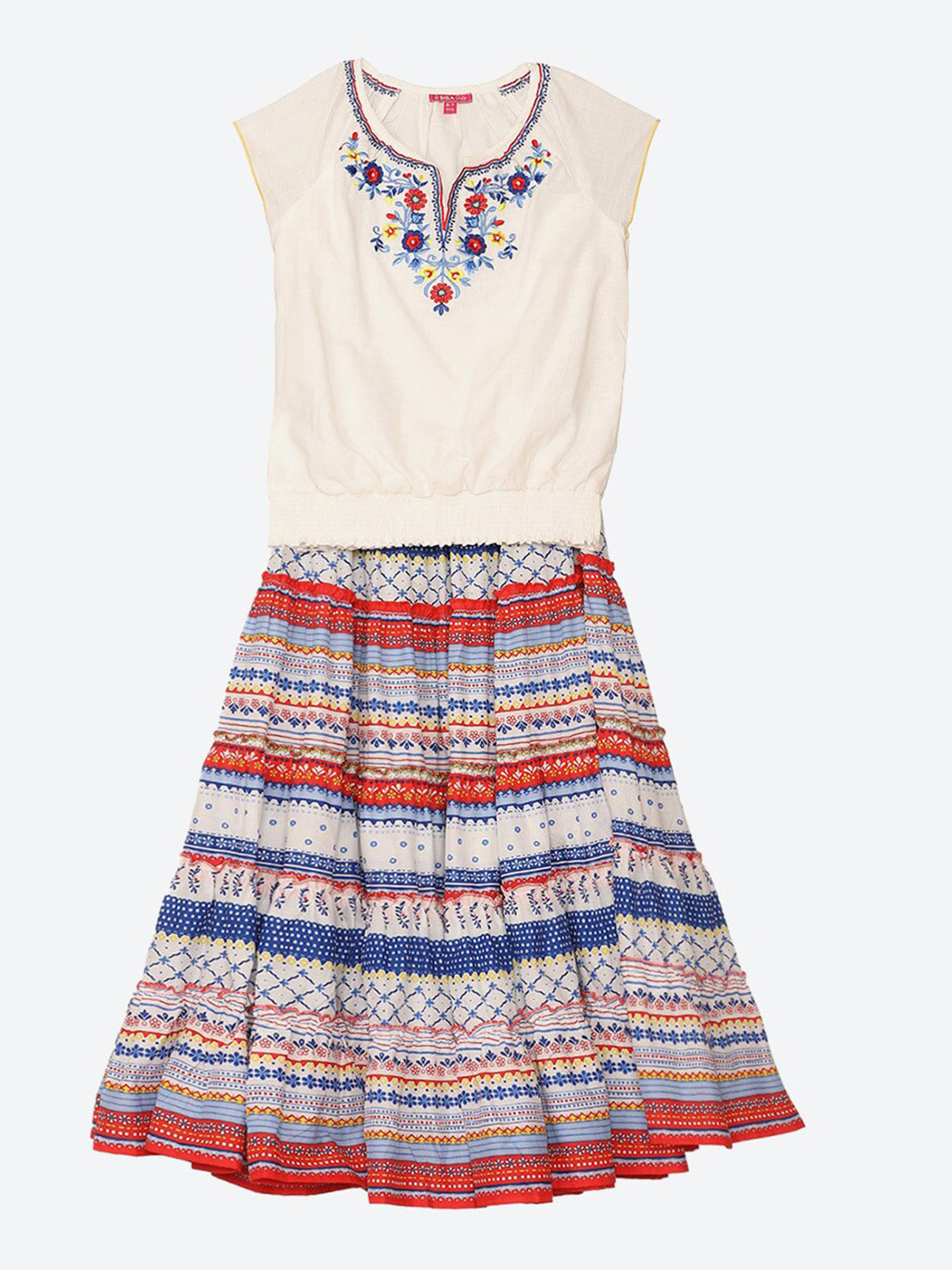 Biba Girls Cream & Red Printed Skirt