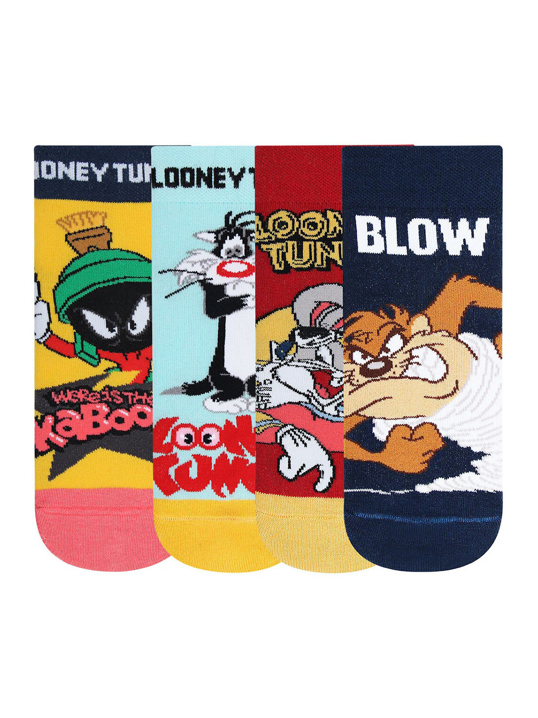Bonjour Newborn Unisex Kids Pack Of 4 Assorted Ankle-Length Looney Tunes Socks