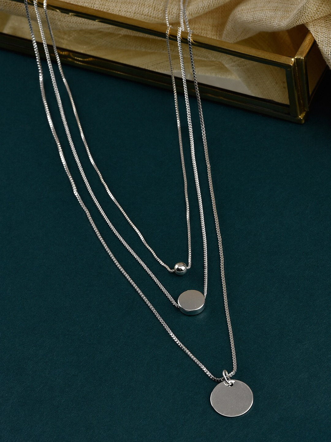 Accessorize London Silver Silver-Plated Discs Layered Necklace