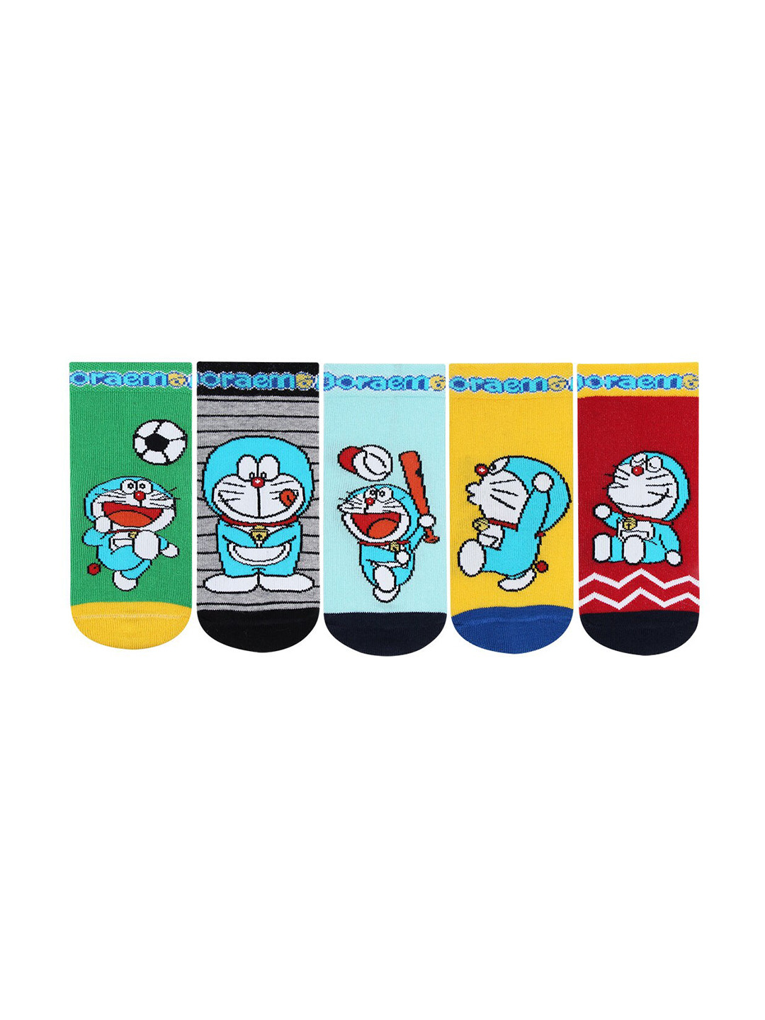 Bonjour Kids Pack Of 5 Assorted Ankle-Length Doraemon Socks