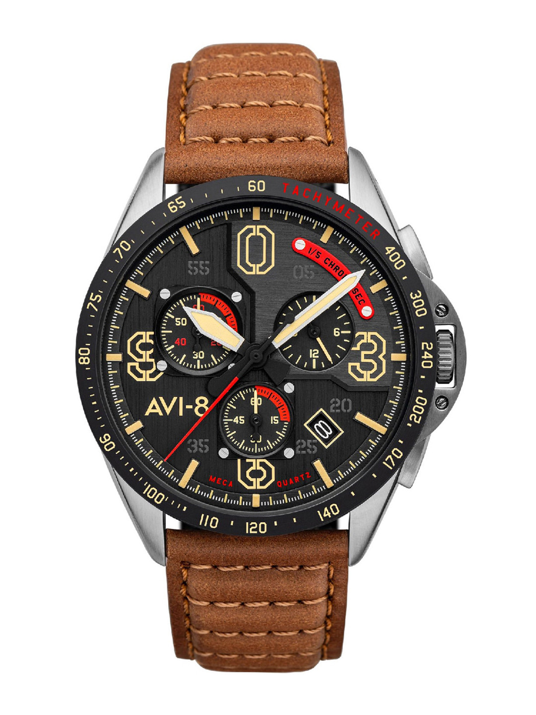 AVI-8 Men Black Dial & Brown Leather Straps Analogue Watch