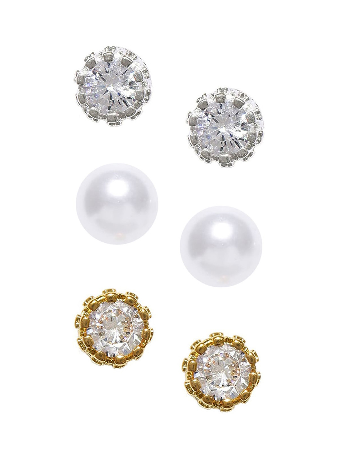 OOMPH Silver & White Contemporary Studs Earrings