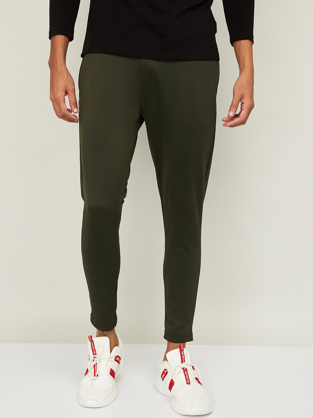 Kappa Men Olive Green Solid Slim-Fit Track Pants