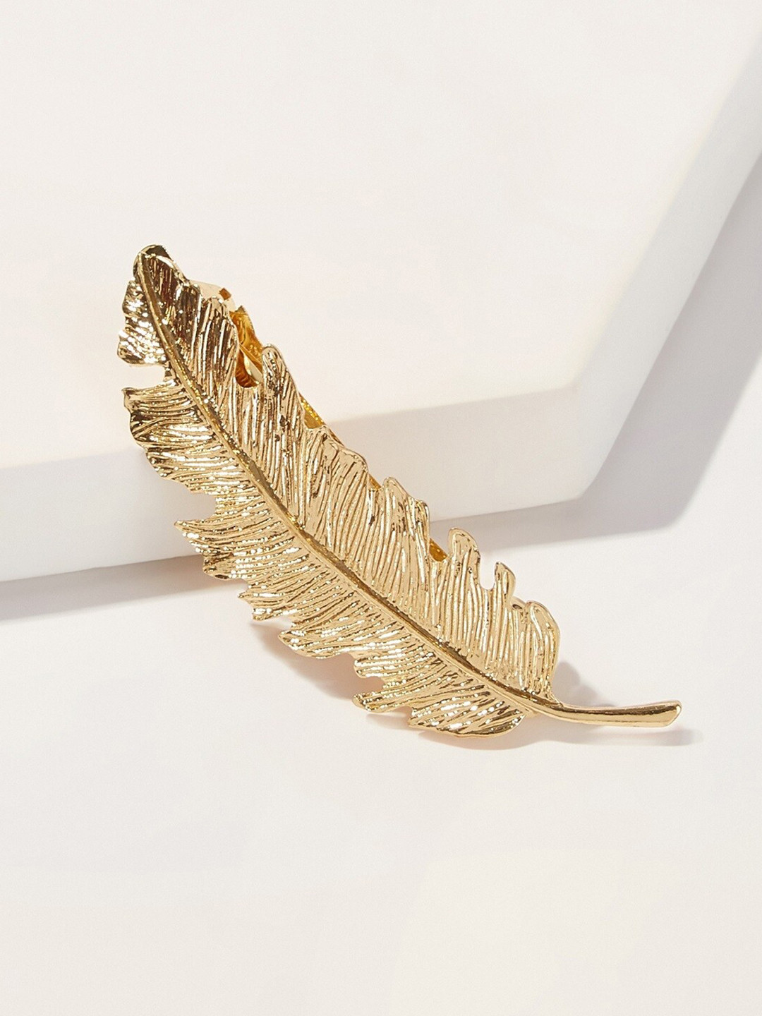 OOMPH Women Gold Large Leaf Motif French Barrette
