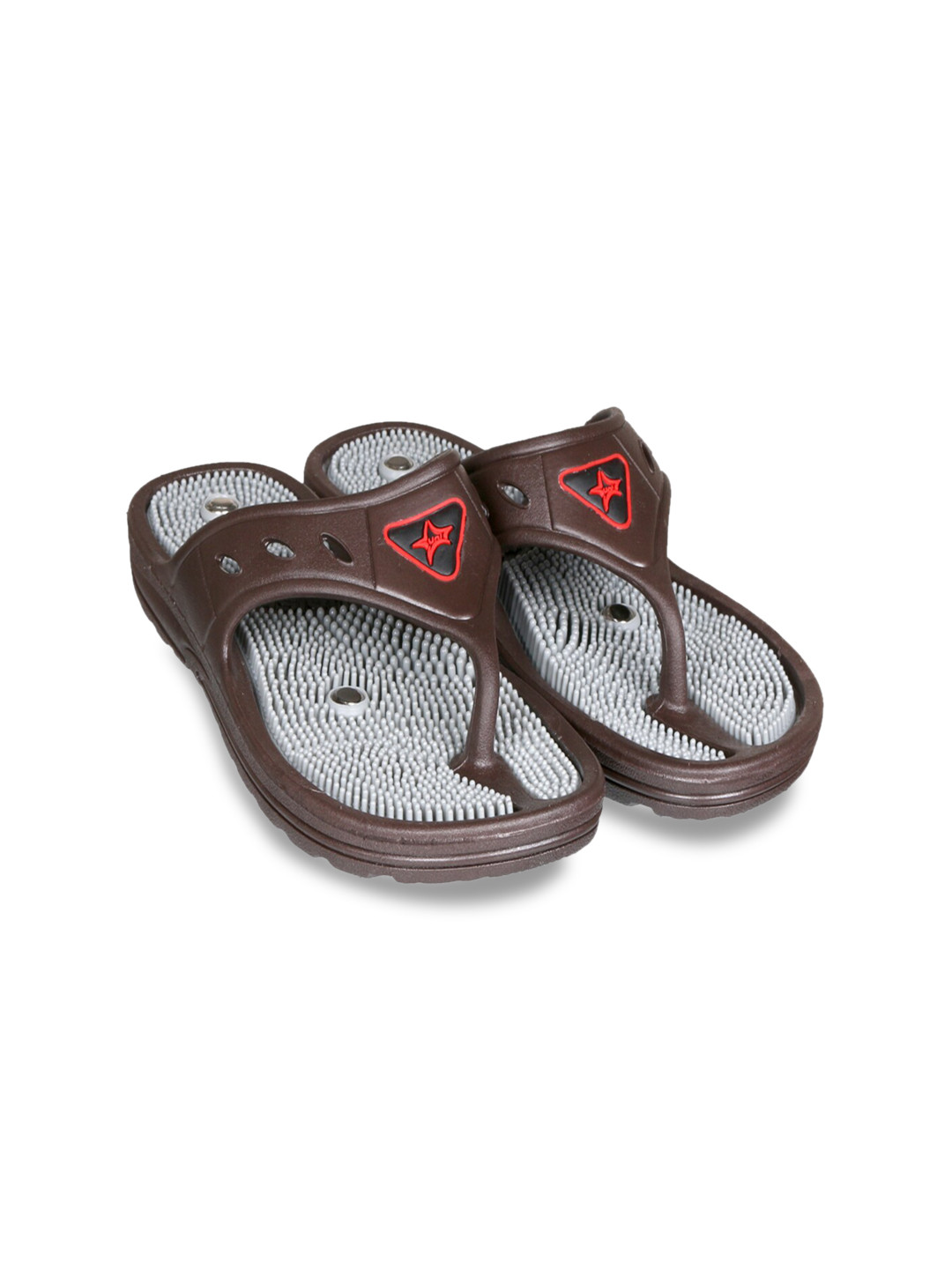 UNISTAR Unisex Brown & Red Acupressure Foot Therapy Massage Thong Flip-Flops