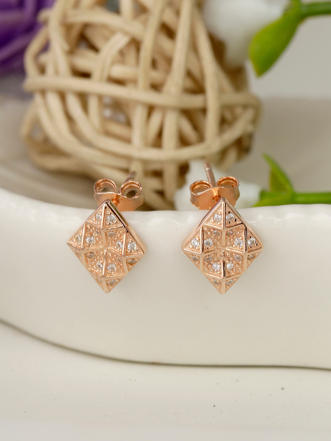GIVA 925 Sterling Silver Rose Gold Diamond Stud Earrings