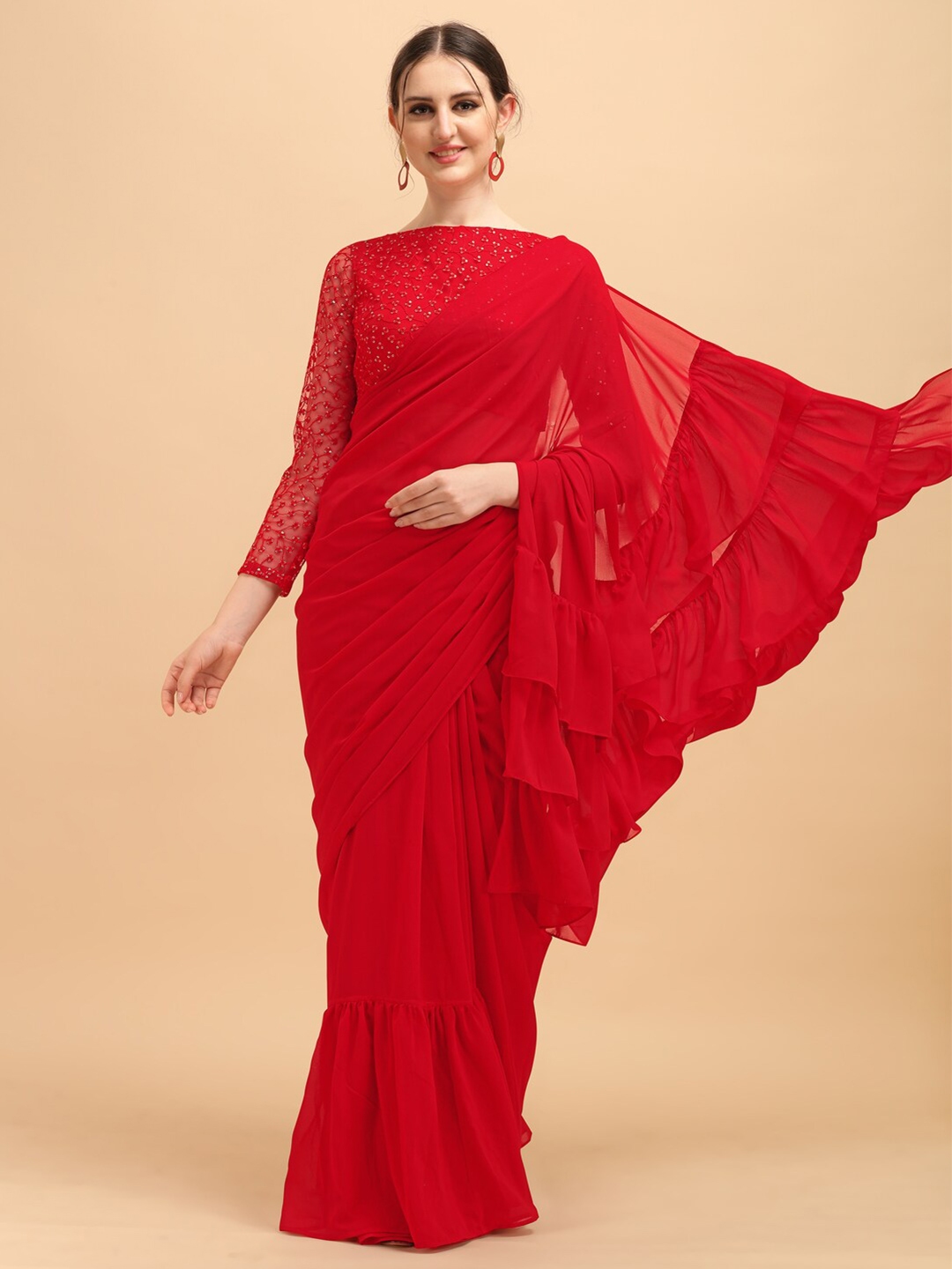 Myntra red saree sale