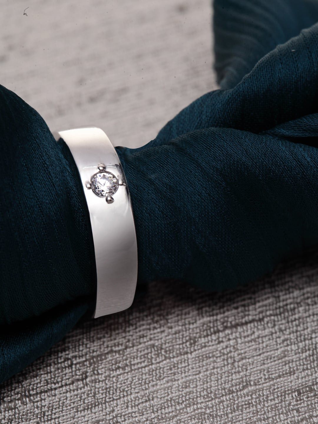 Clara Men Silver-Toned & White CZ-Studded Adjustable Finger Ring