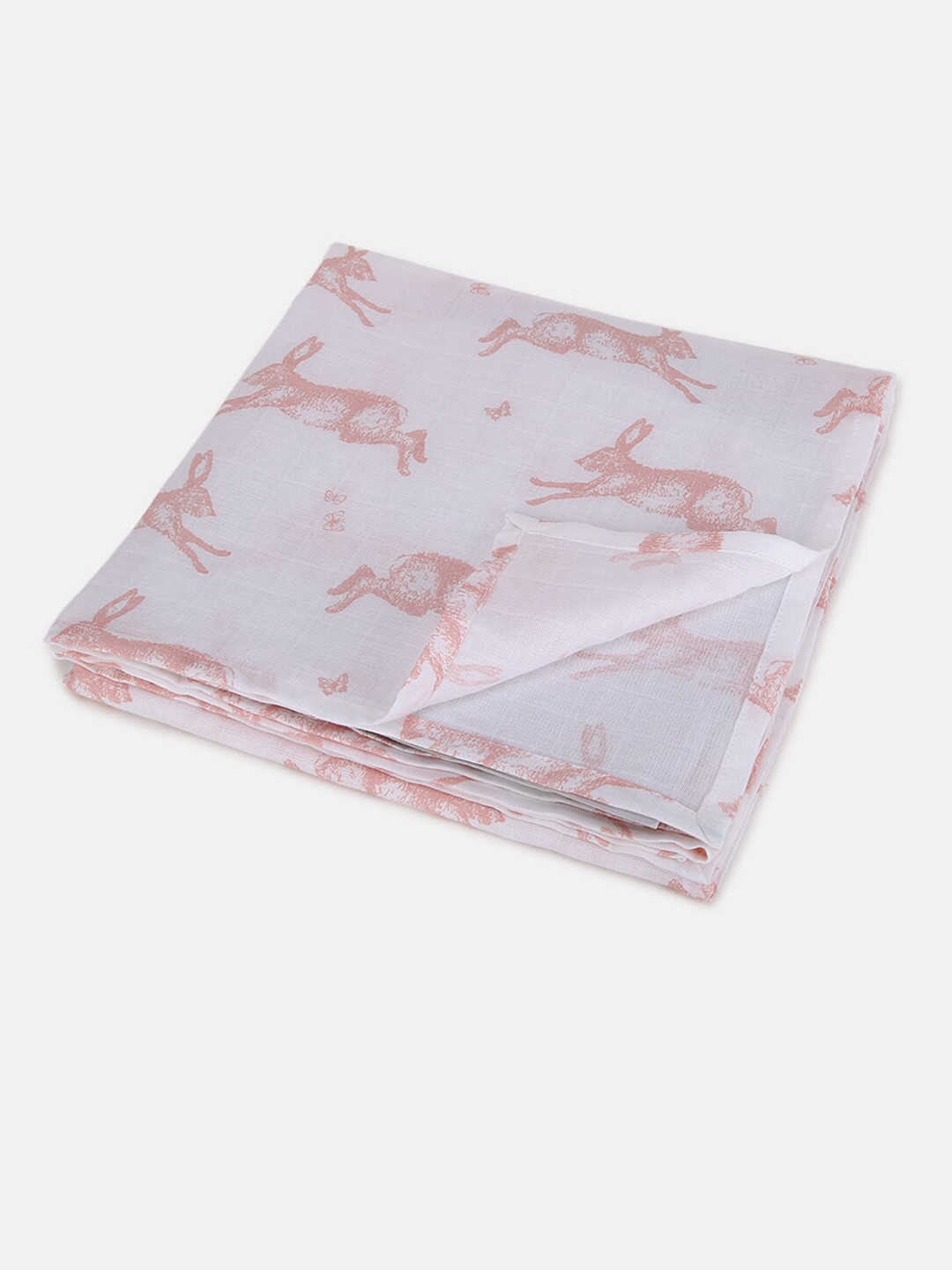 berrytree Unisex Kids Pink & White Rabbit Printed Soft Muslin Swaddle Wrap