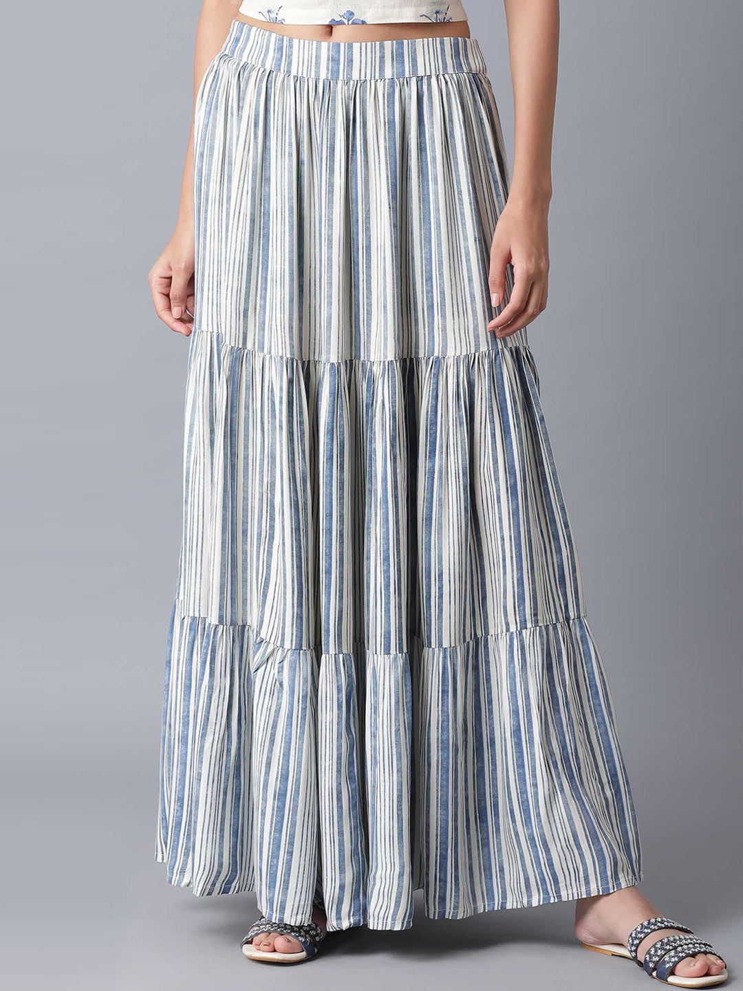 Green and blue striped maxi skirt clearance