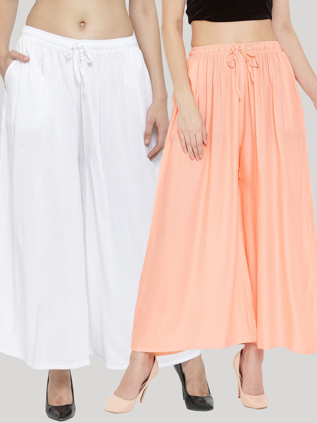 Clora Creation Women Pack Of 2 Multi Flared Knitted Palazzos