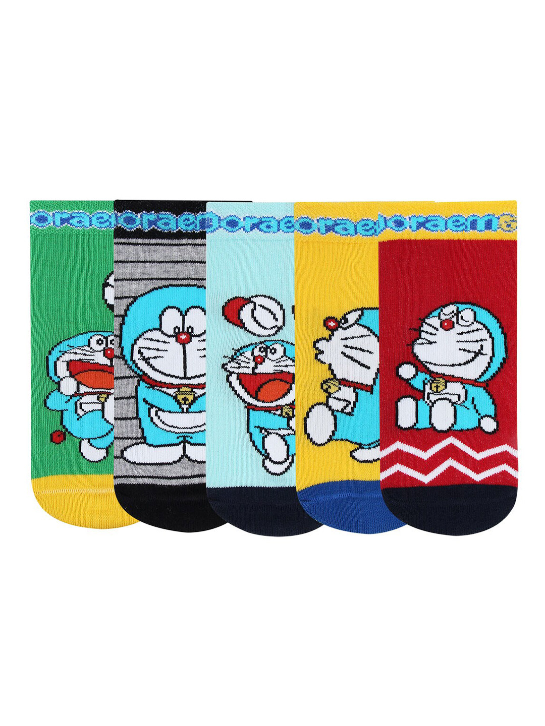 Bonjour Newborn Kids Pack Of 5 Assorted Ankle-Length Doraemon Socks