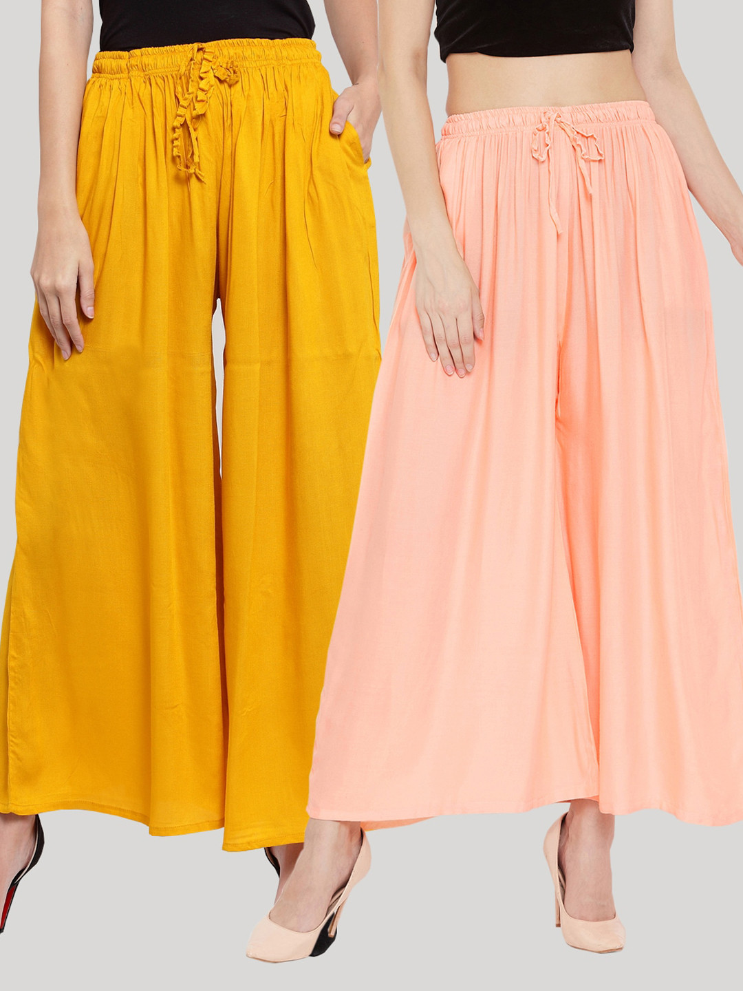 Clora Creation Women Mustard & Peach-Coloured Set of 2 Palazzos