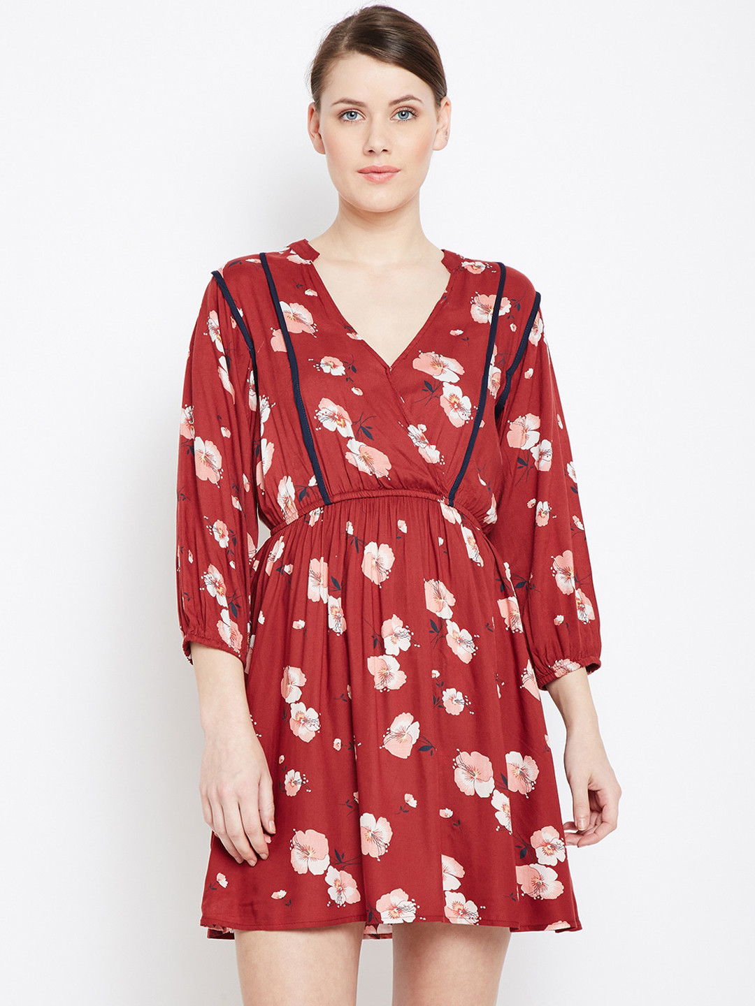 Oxolloxo Red Floral Print Crepe Dress