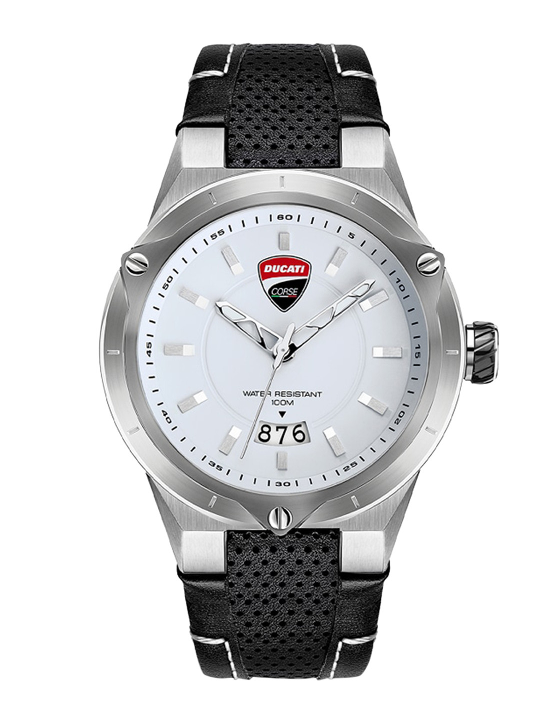 DUCATI CORSE Men White Dial & Black Leather Textured Straps Analogue Watch
