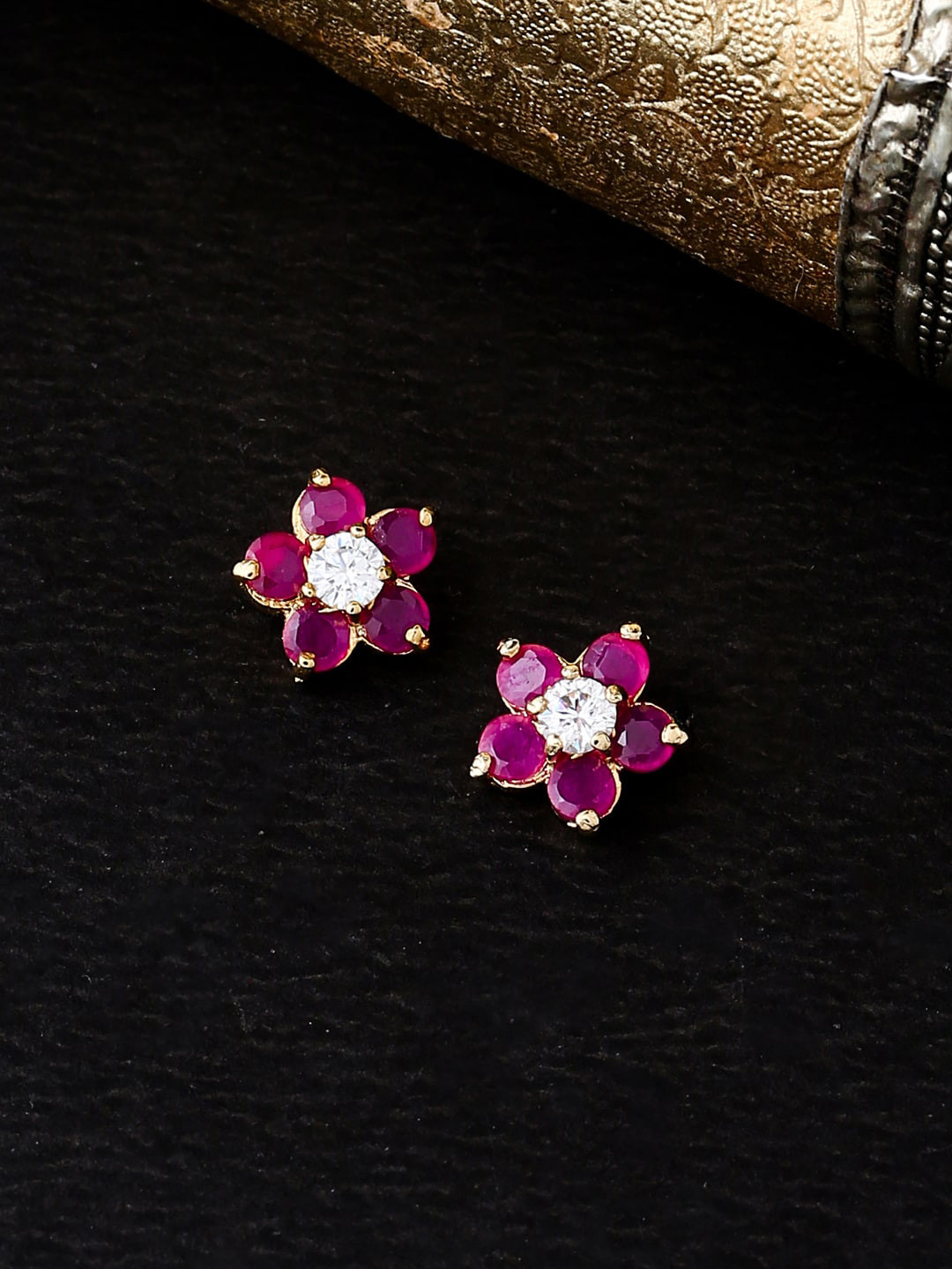 THE AAB STUDIO Pink & White Gold-Plated Floral Studs