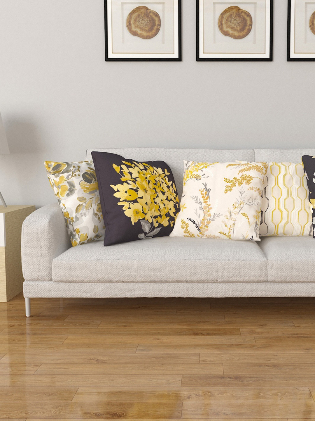 Home Centre Multicoloured Set of 5 Floral Square Cushion Covers