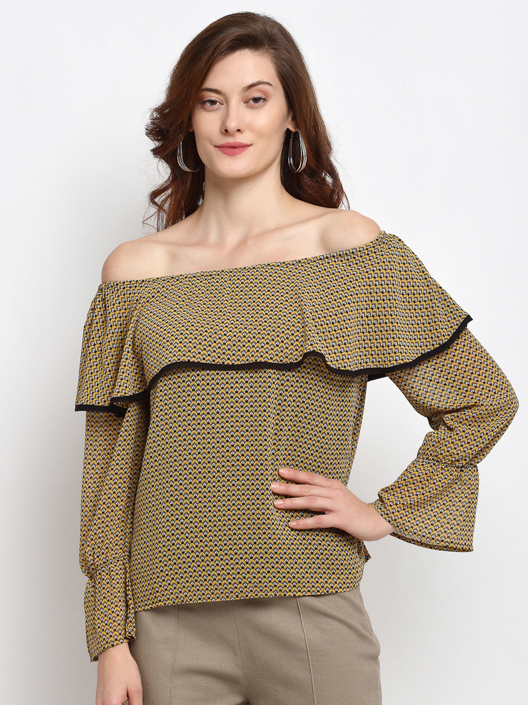 Gipsy Olive Green Off-Shoulder Layered Bardot Top