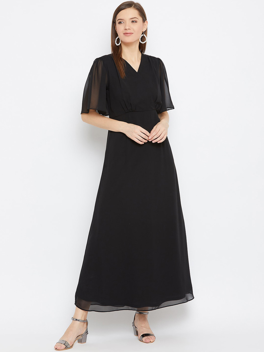 Imfashini Women Black Georgette Maxi Dress