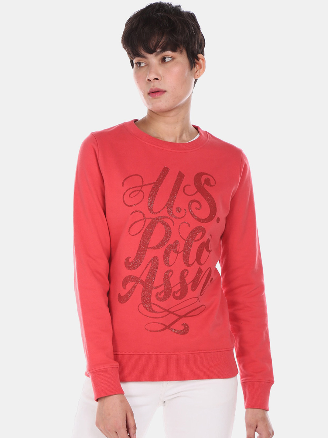 U S Polo Assn Women Red Printed Sweatshirt