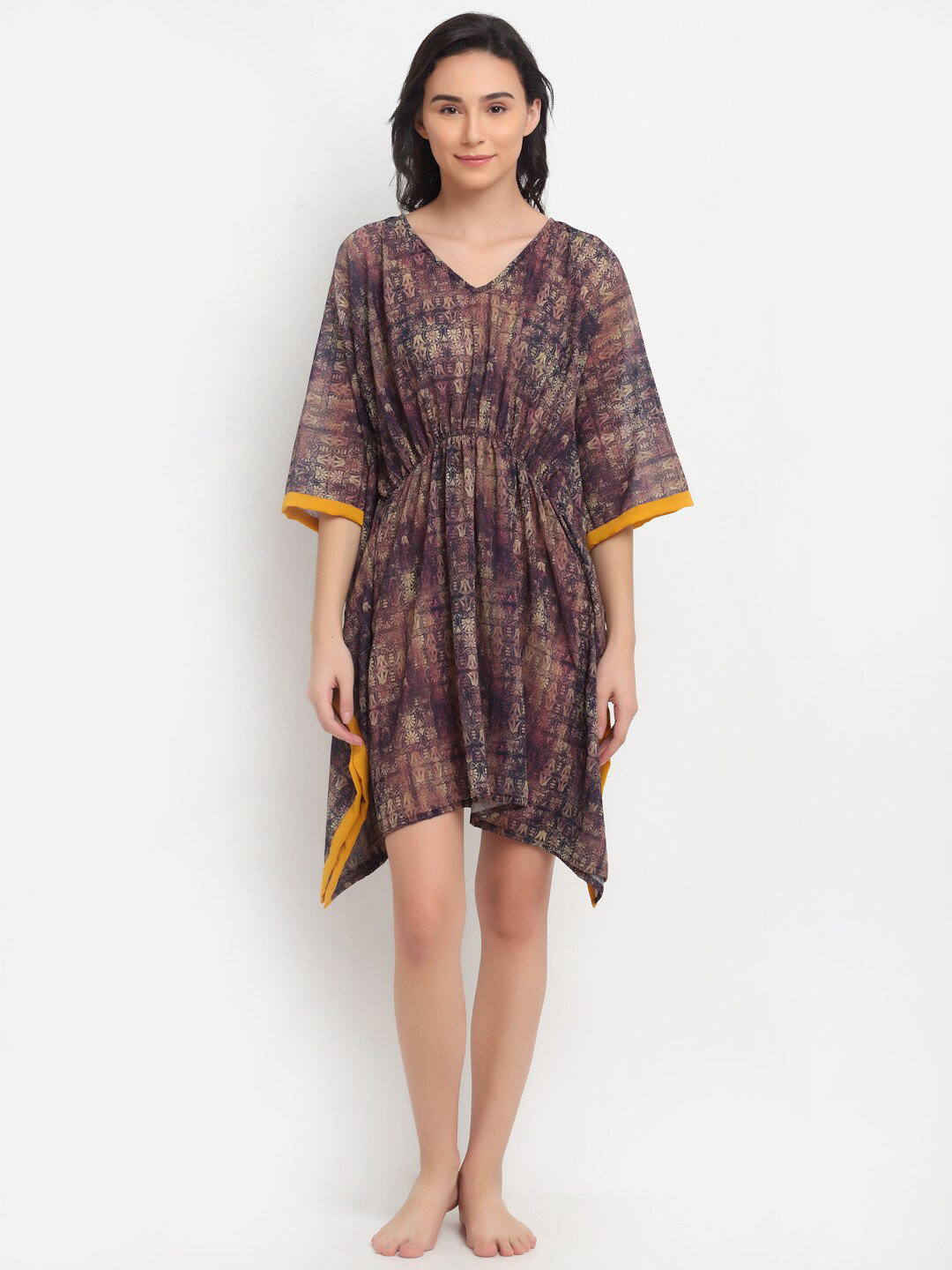 Aoba Brown Printed Kaftan Nightdress