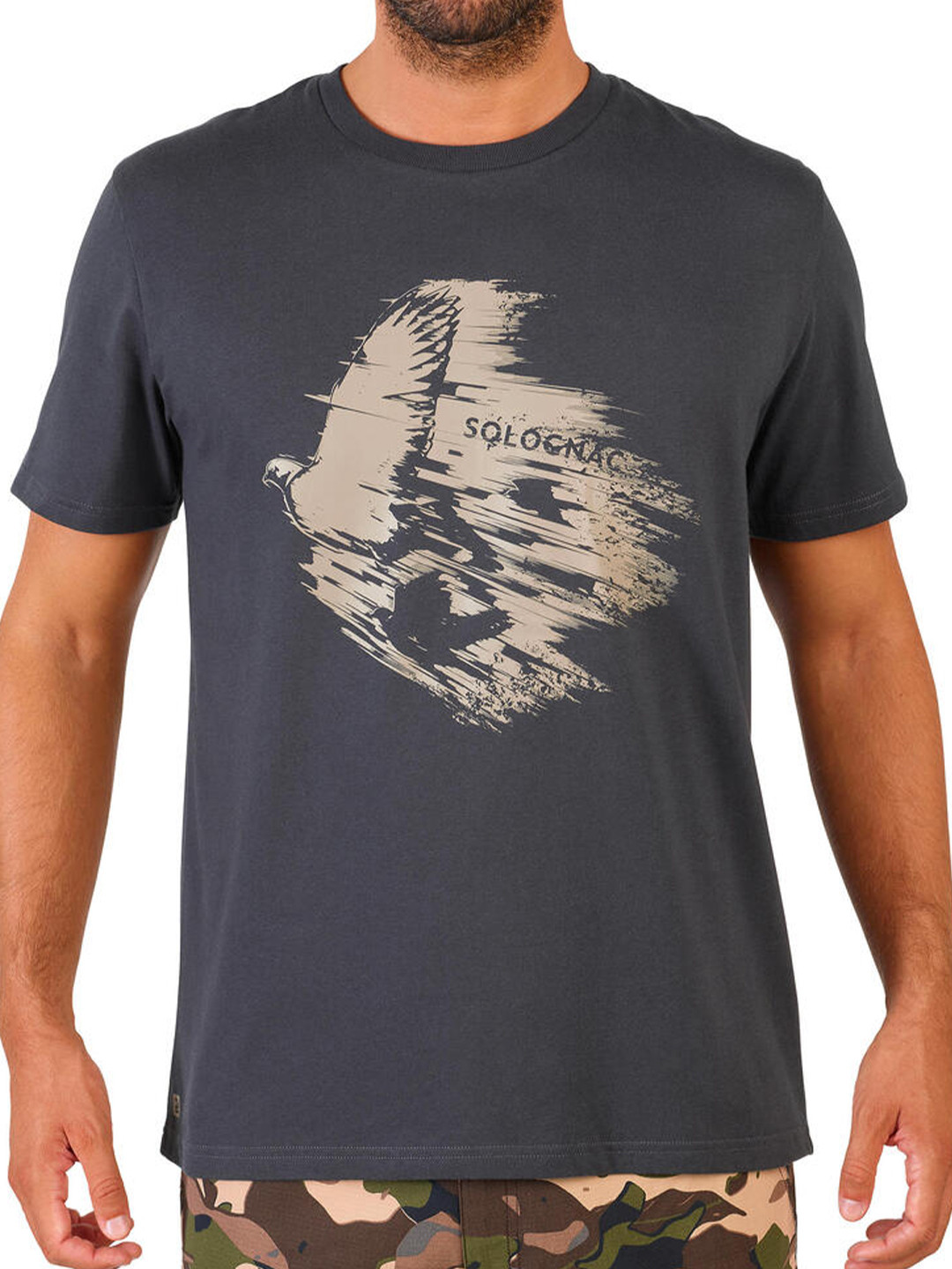 Decathlon SOLOGNAC - Men Printed Grey Oversized Hiking Tshirts