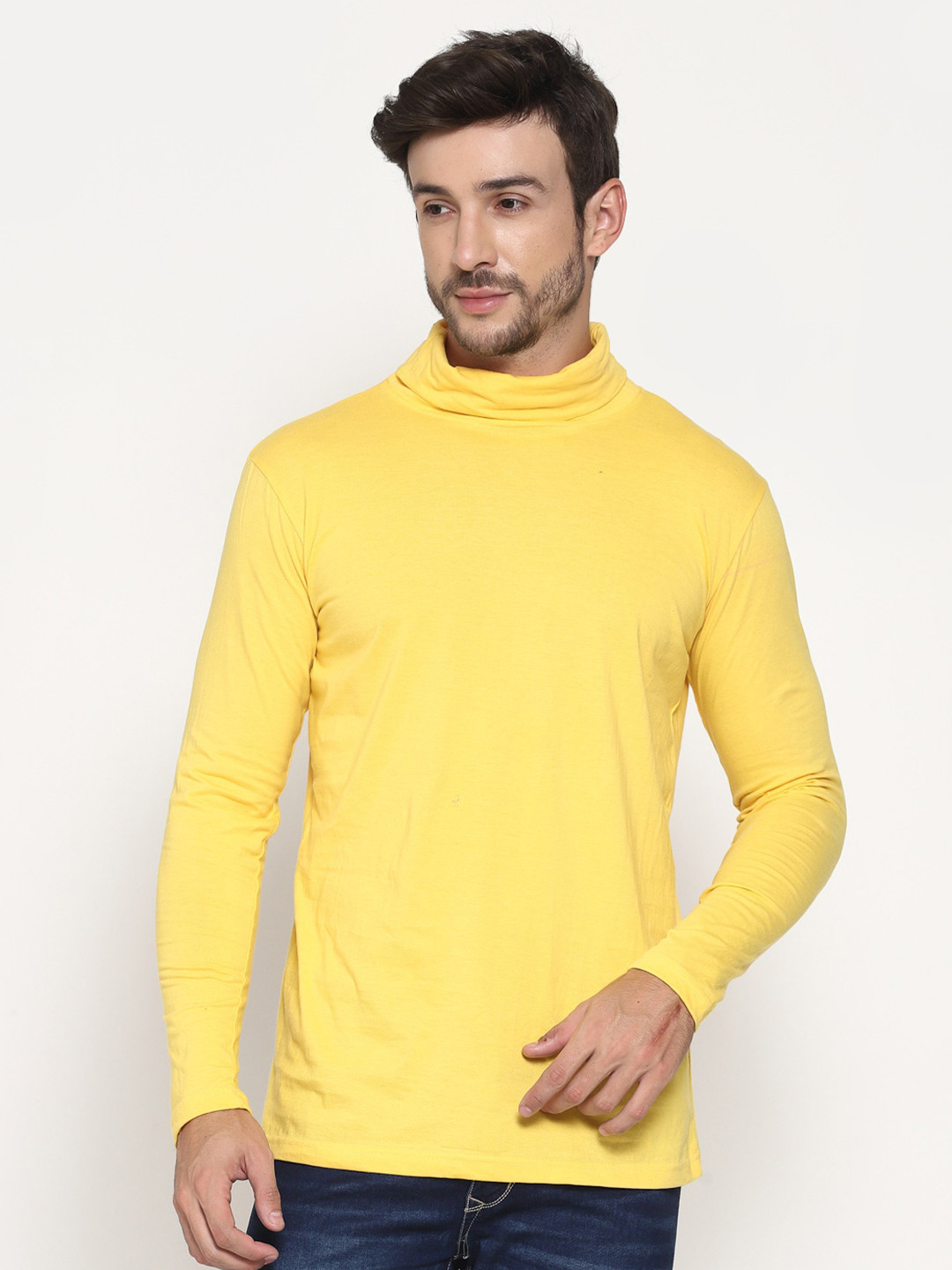 PAUSE SPORT Men Yellow High Neck Slim Fit T-shirt