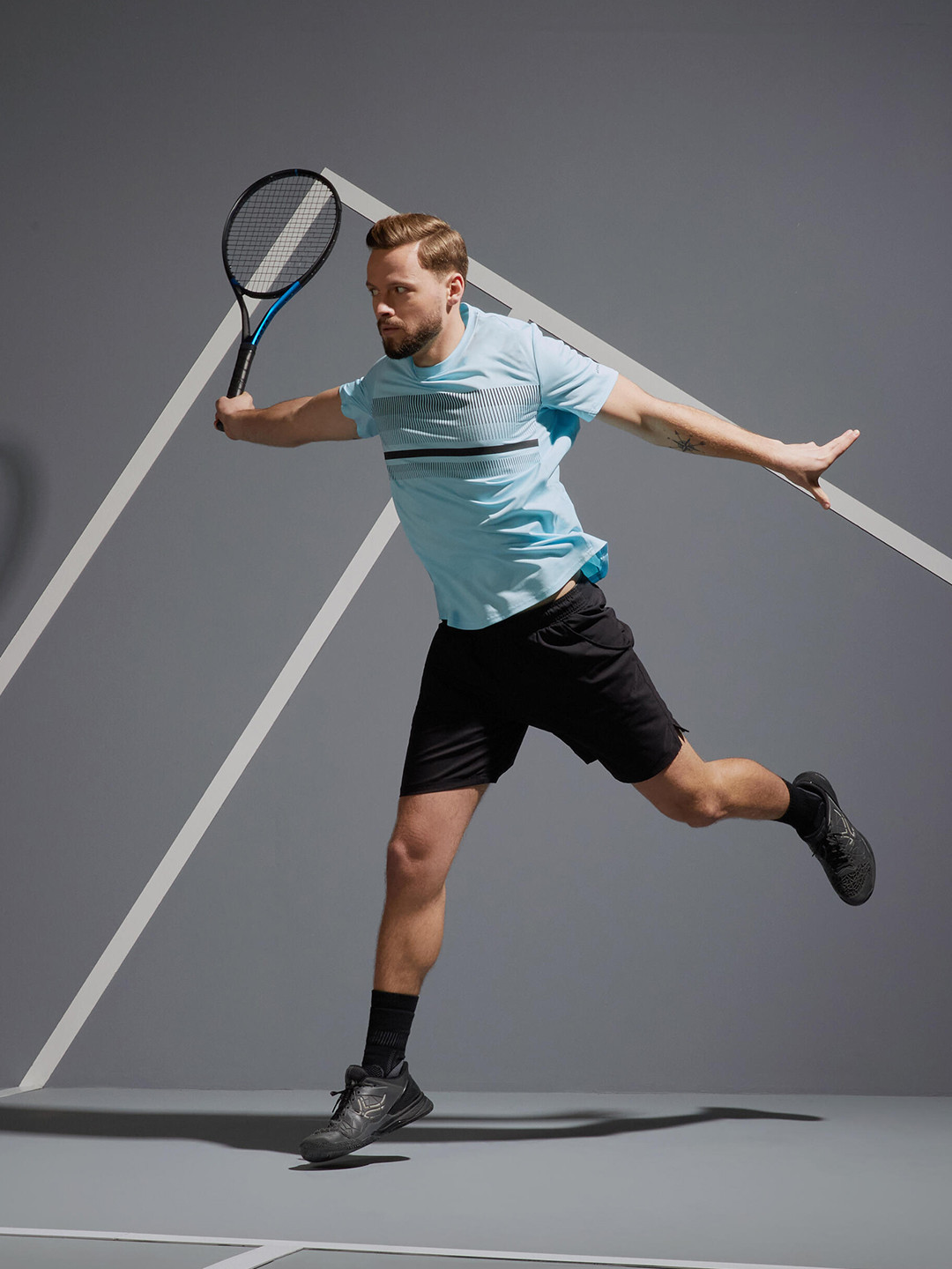 Decathlon ARTENGO - Men Ice Blue Printed Tennis T-Shirt