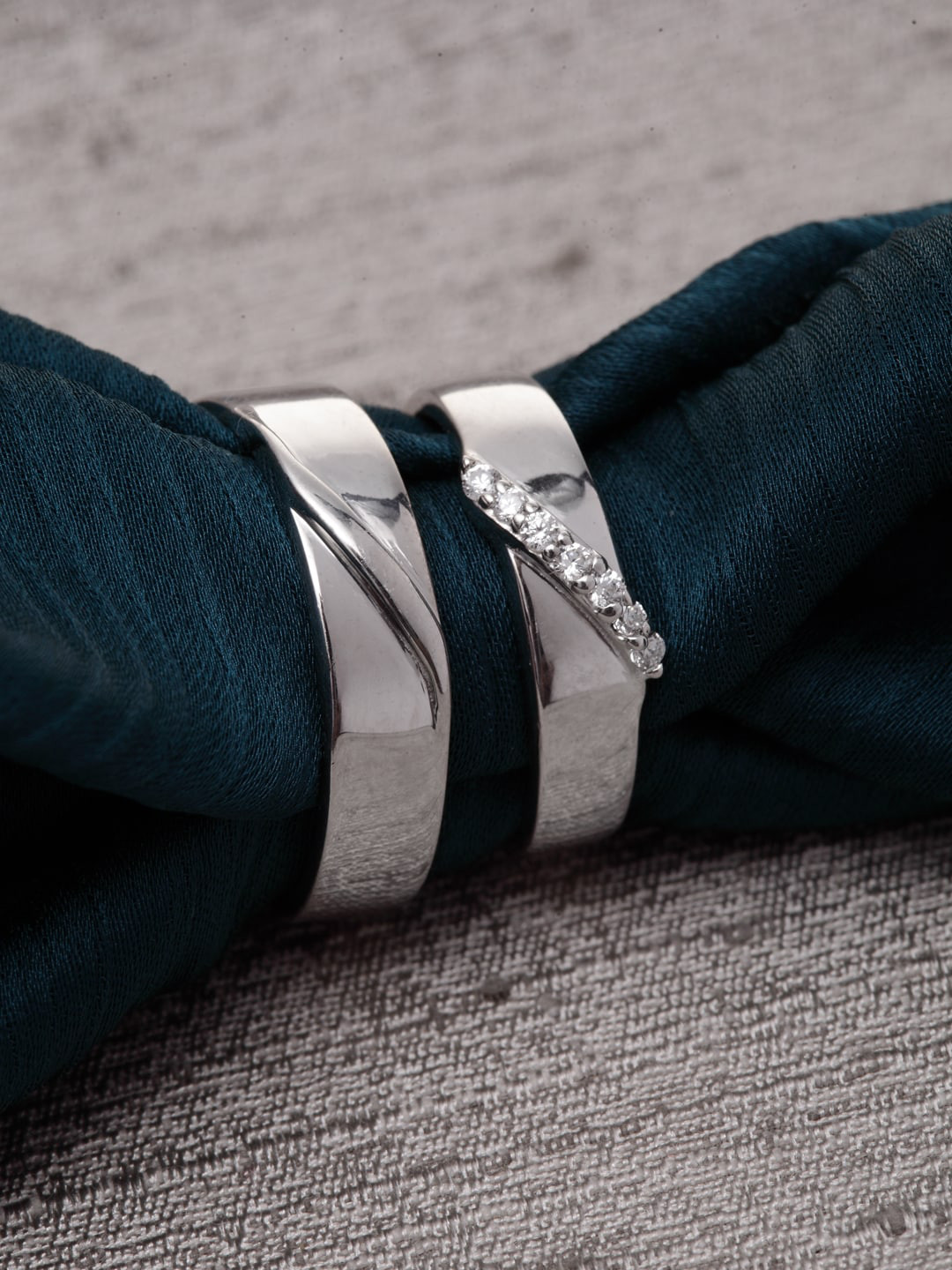 Clara Set Of 2 Sterling Silver & White CZ-Studded Adjustable Finger Rings