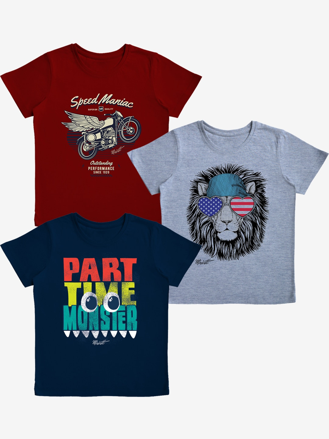 x2o Unisex Kids Set of 3 Printed T-shirts