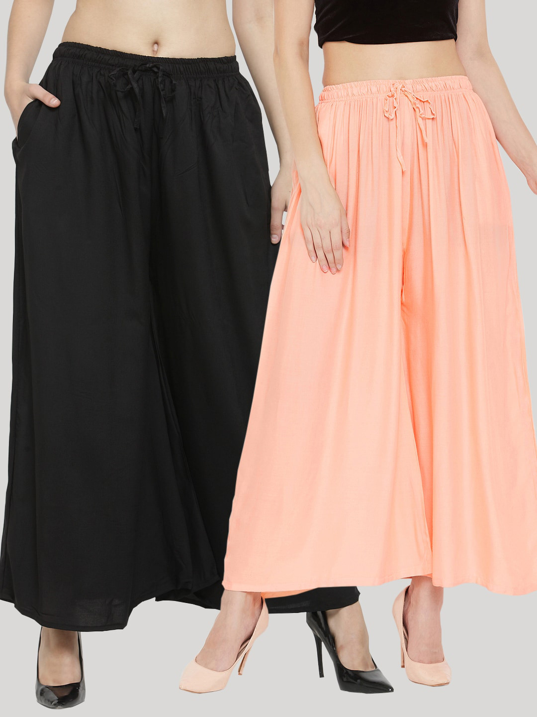 Clora Creation Women Pack Of 2 Black & Peach-Coloured Knitted Ethnic Sharara