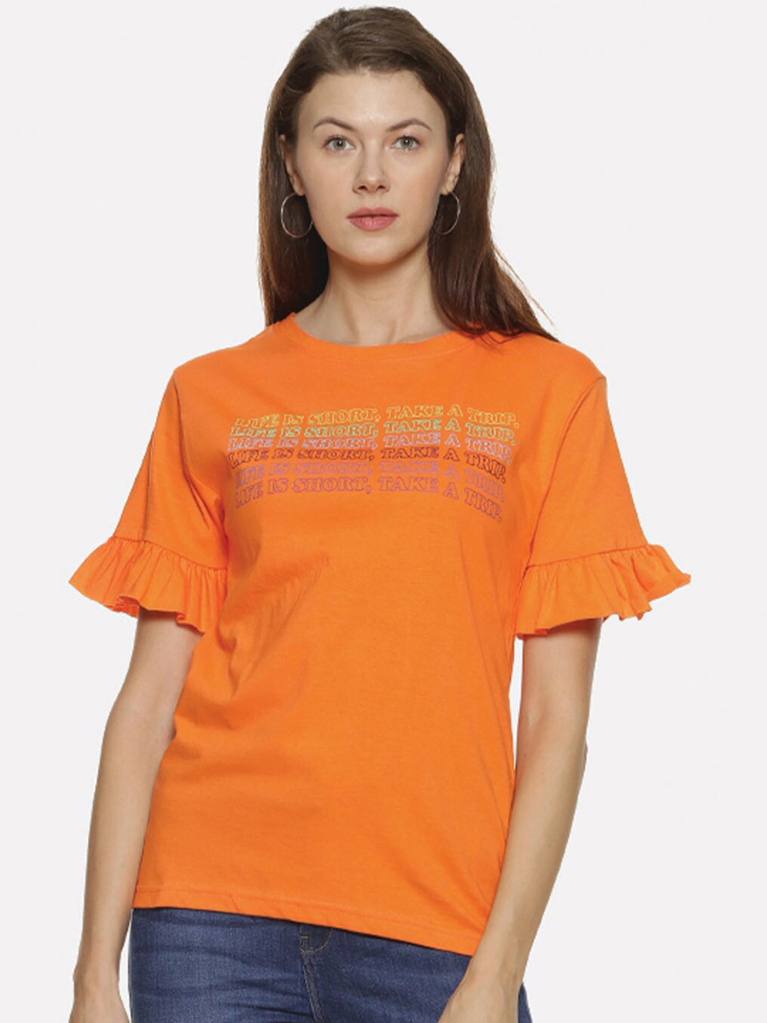 Campus Sutra Orange Regular Top