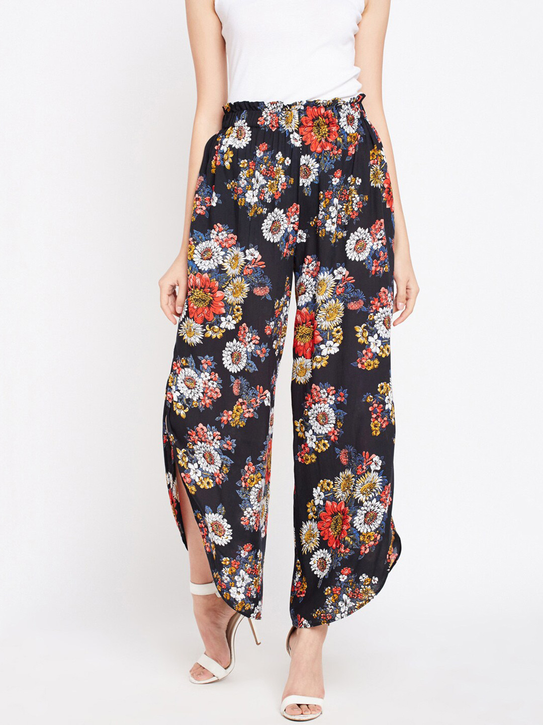 Oxolloxo Women Multi Floral Printed Slit Palazzos