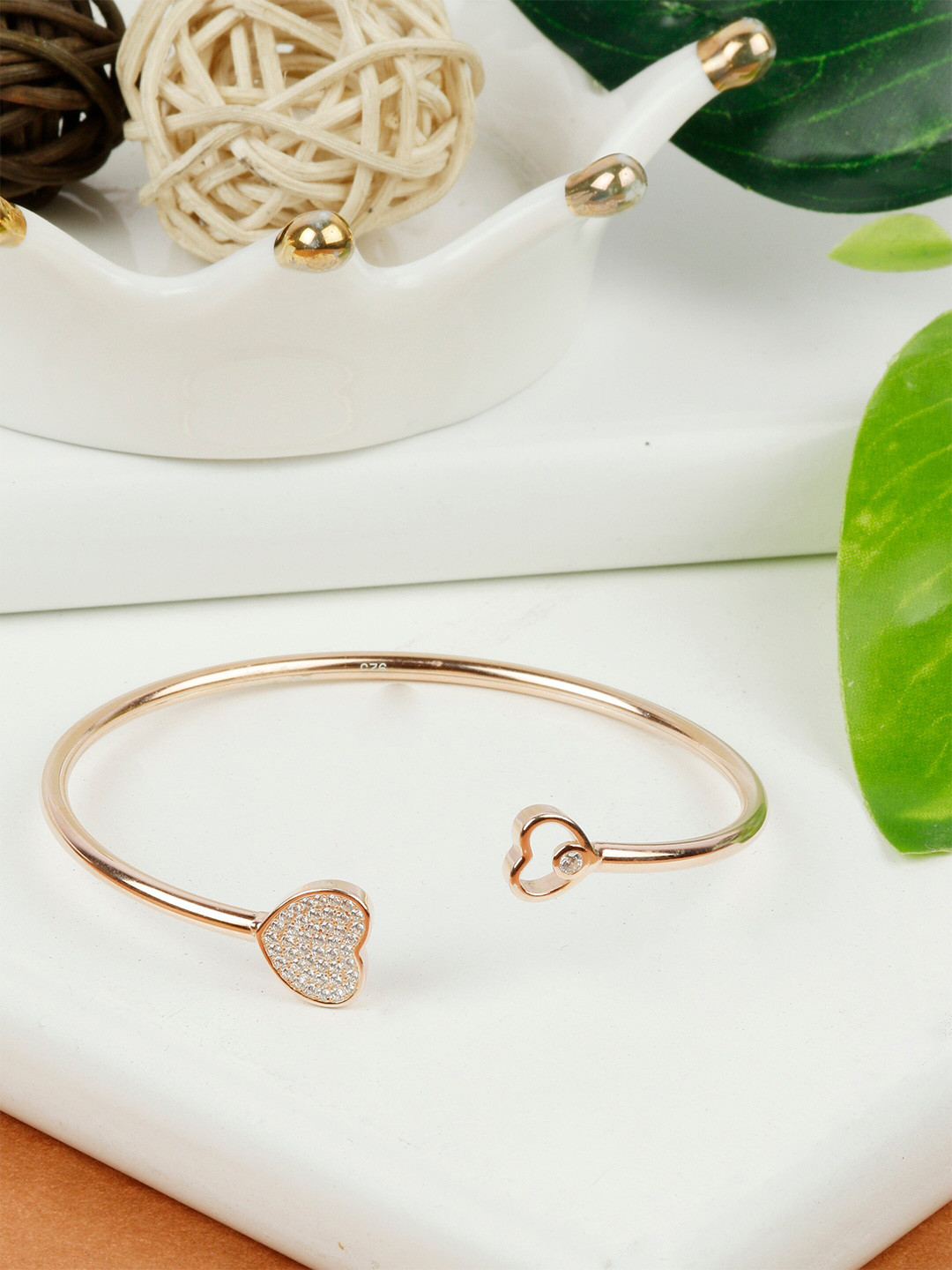 GIVA 925 Sterling Silver Rose Gold Plated Dual Heart Bangle Bracelet