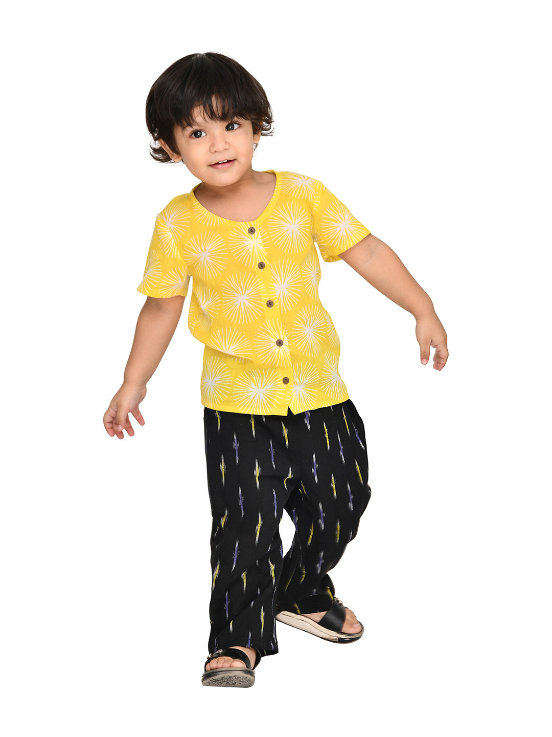 Tiny Bunnies Boys Yellow & Black Printed Cotton Top with Pyjamas