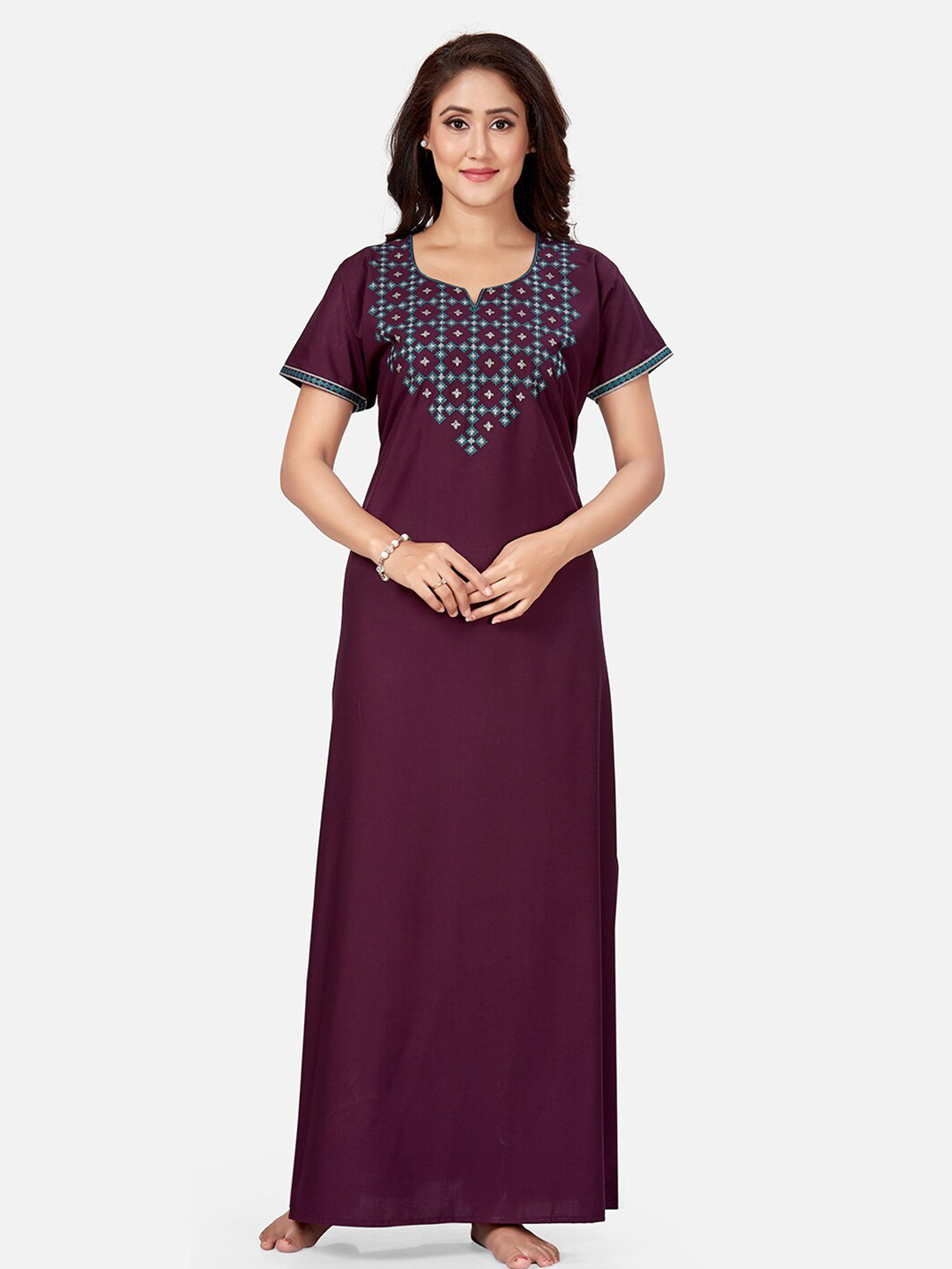 Sand Dune Purple Embroidered Maxi Nightdress