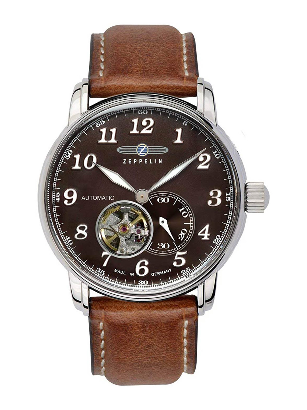 ZEPPELIN Men Brown Skeleton Dial & Brown Automatic Motion Powered Watch 76664-Brown