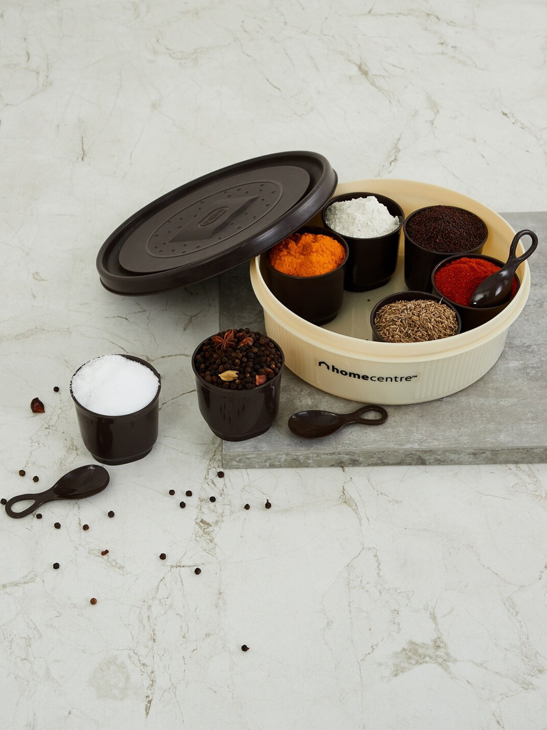 Home Centre Cream-Coloured & Brown Solid Corsica Spice Masala Container