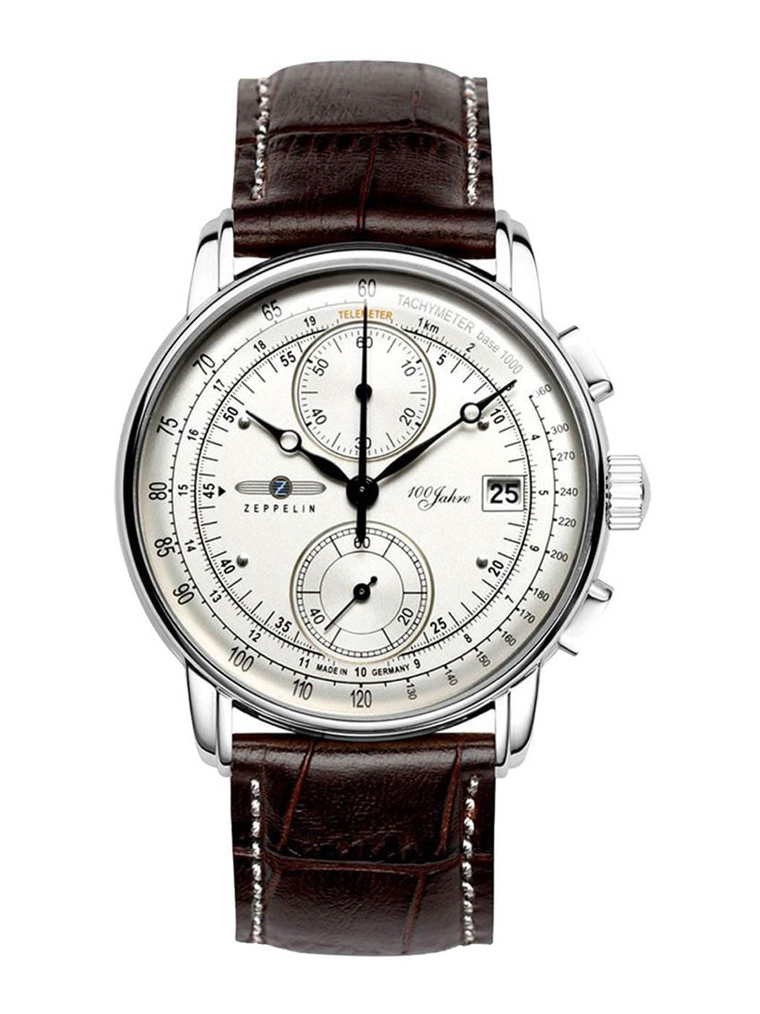 ZEPPELIN Men Silver-Toned Patterned Dial & Brown Leather Straps Analogue Watch - 86701