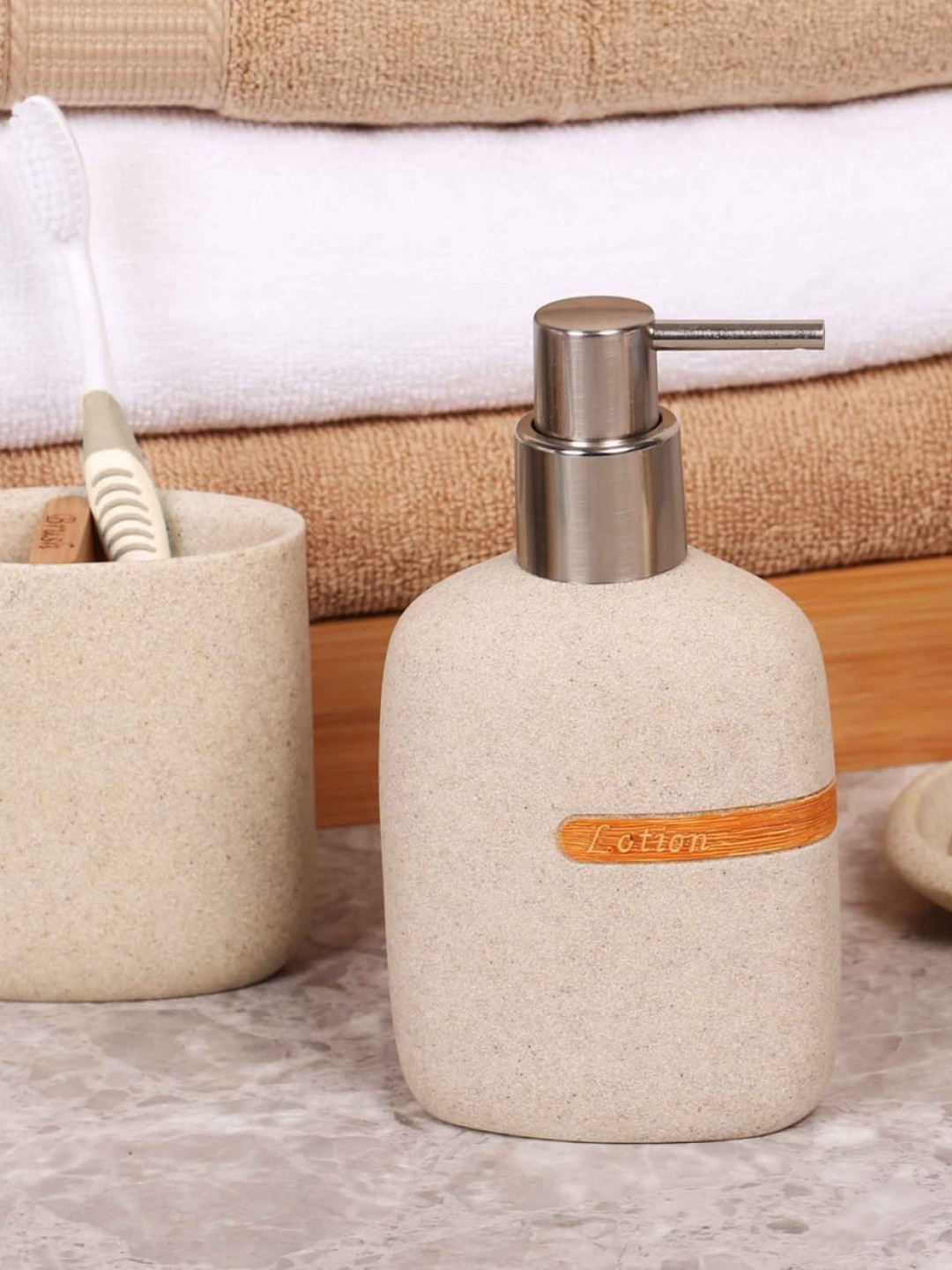 Home Centre Beige Textured Hudson Zen Soap Dispenser
