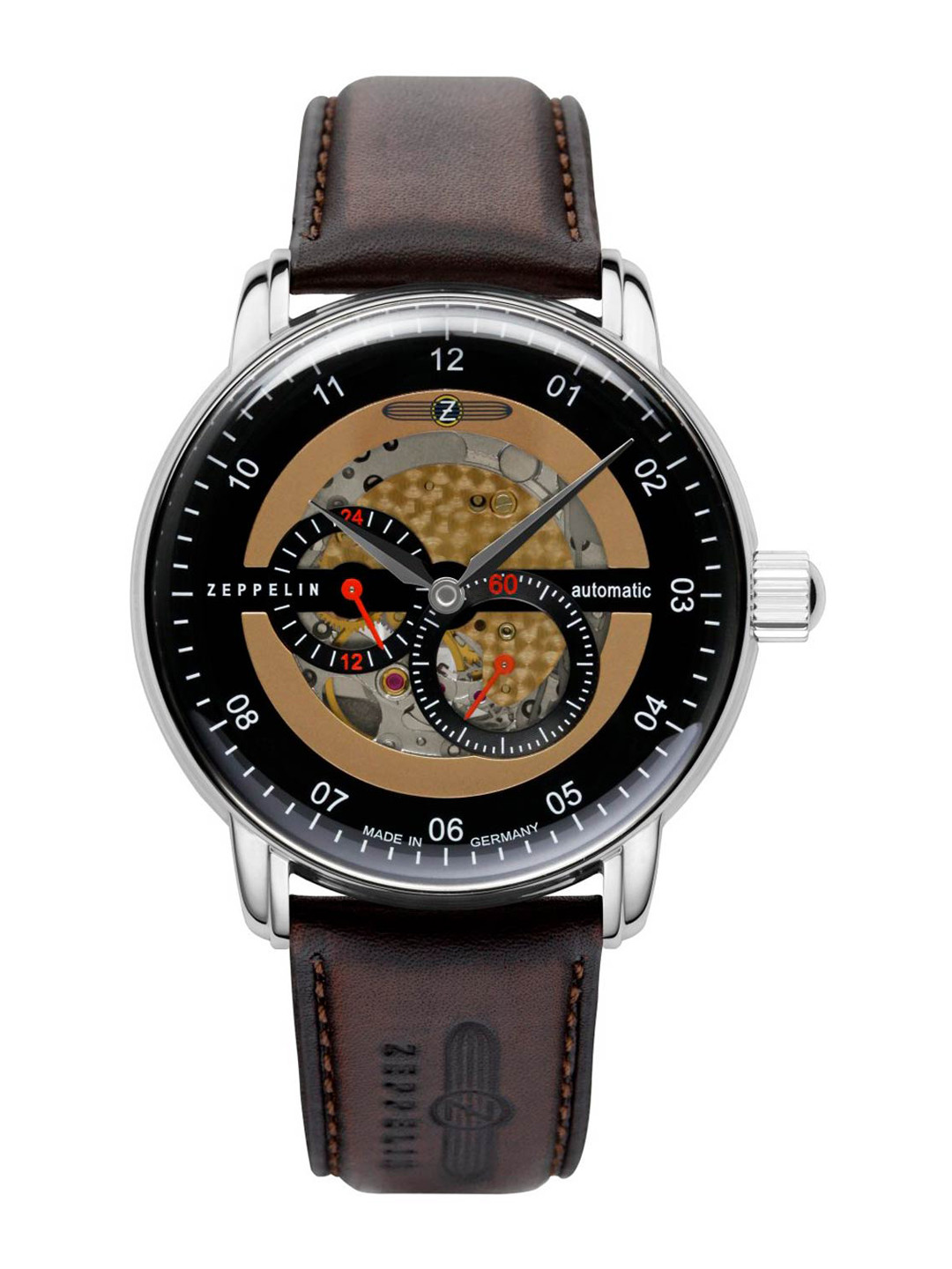 ZEPPELIN Men Black Patterned Dial & Brown Leather Straps Analogue Watch - 86645