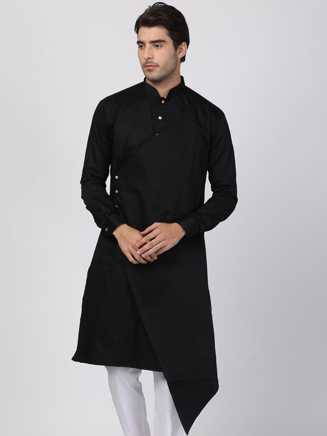 VASTRAMAY Men Black Satin Kurta