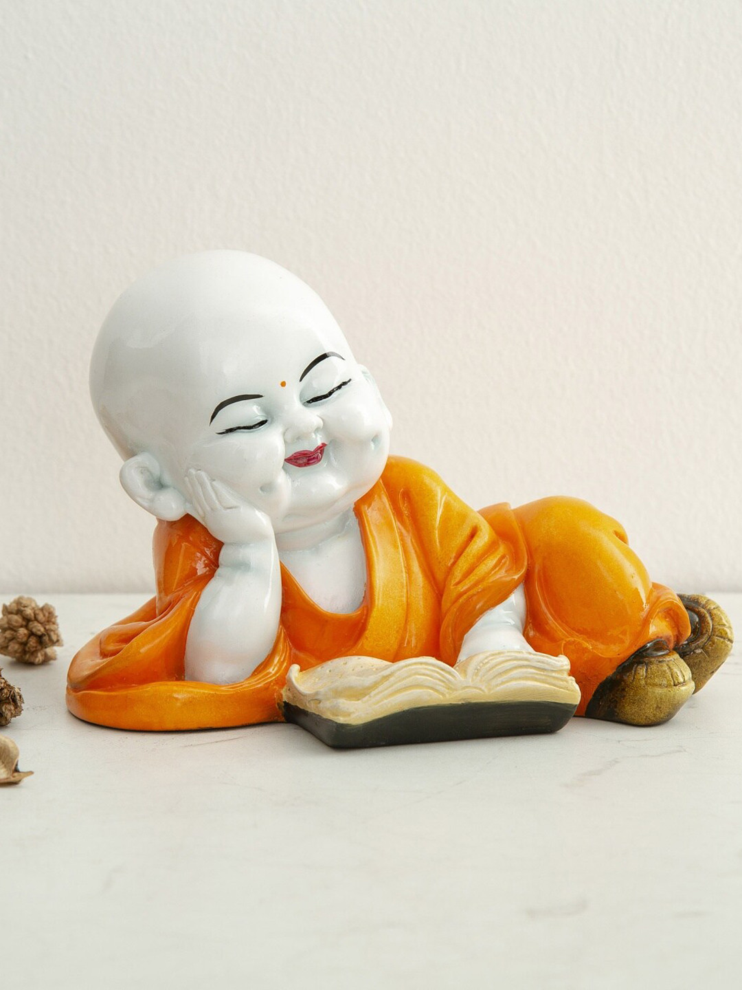 Home Centre Corsica Monk White Polyresin Matte Home Office Small Showpiece - 3.9 Inches