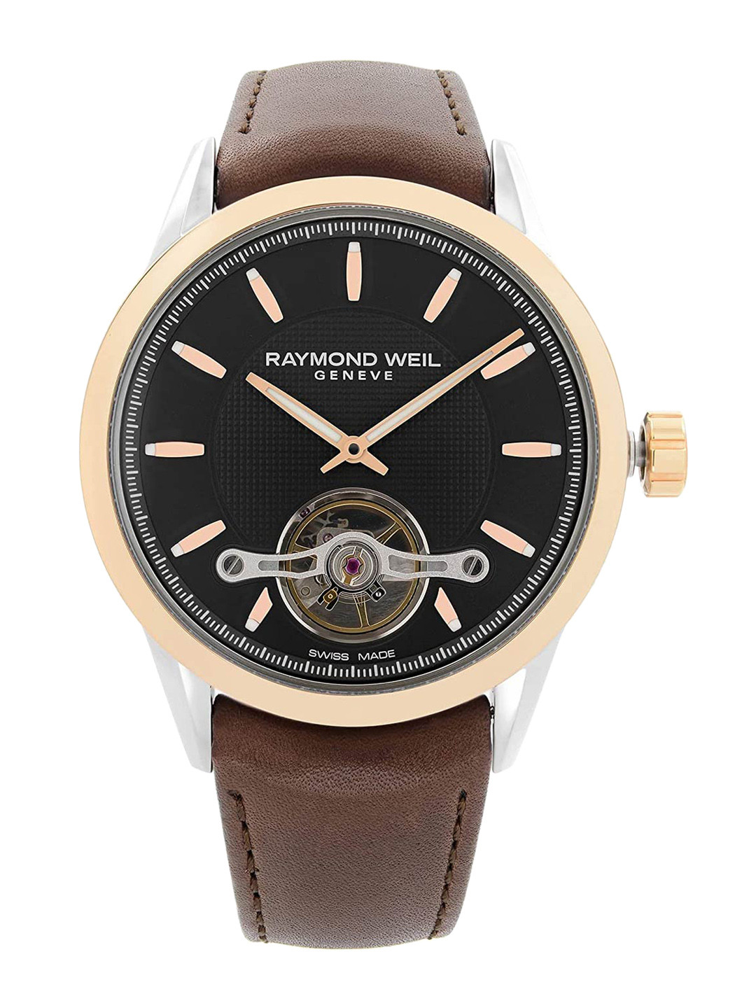 Raymond Weil Men Black Dial & Brown Analogue Automatic Motion Powered Watch 2780-SP5-20001