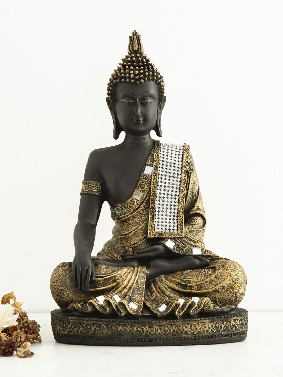Home Centre Buddha Black Polyresin Matte Living Room Medium Showpiece - 10.6 Inches