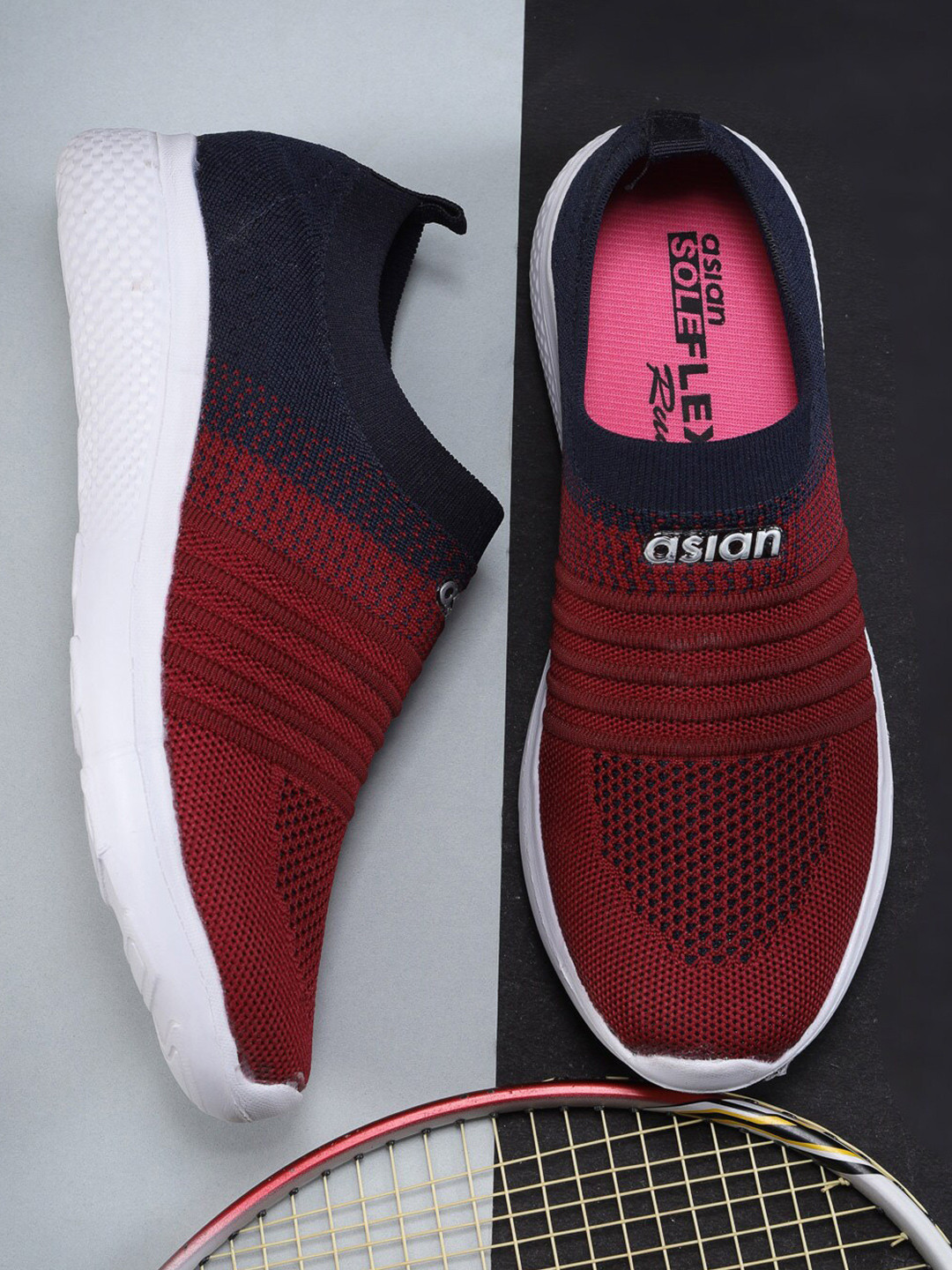 ASIAN Women Maroon & Navy Blue Slip-On Running Shoes