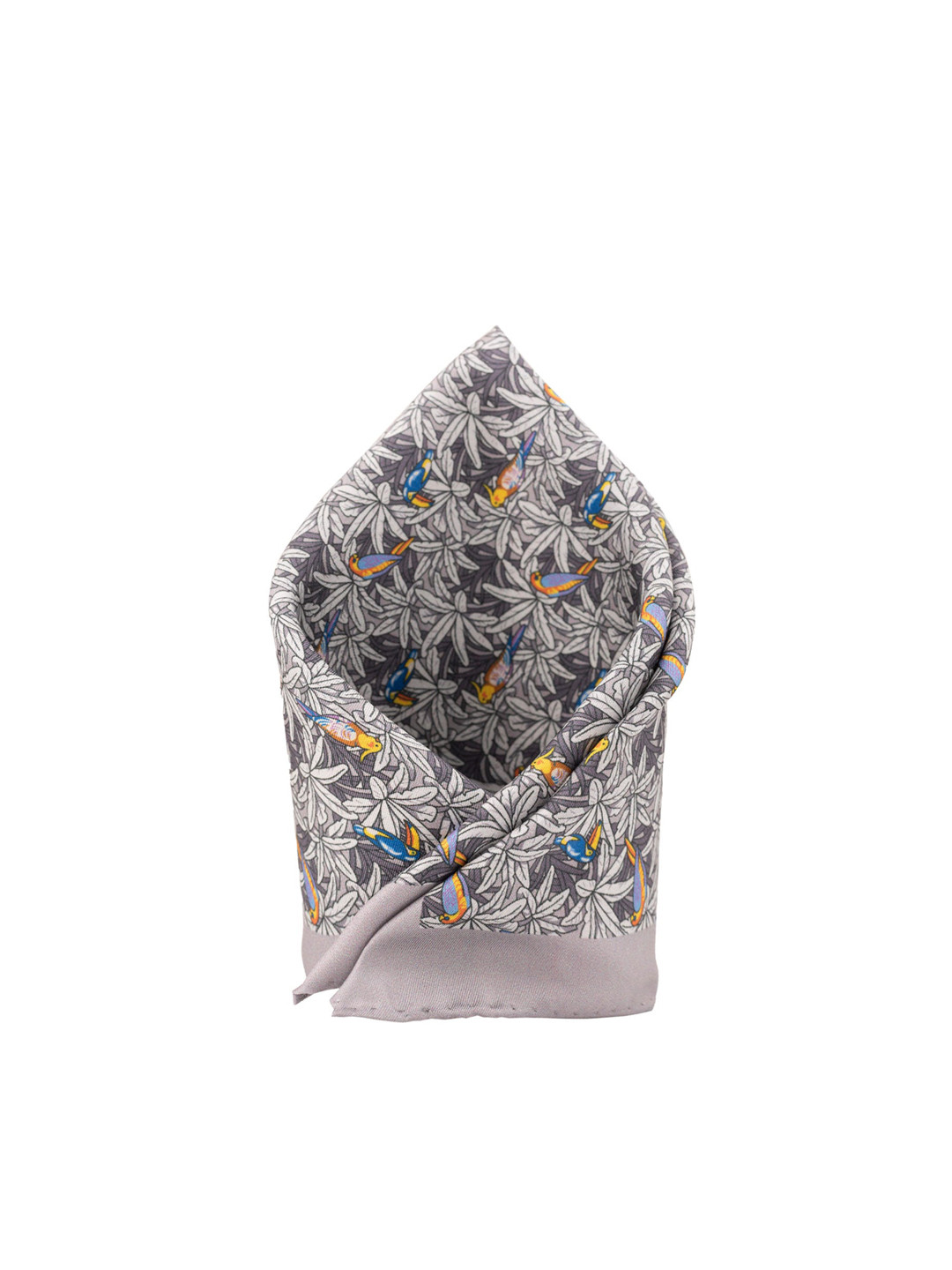 The Tie Hub Men Grey & Pink Printed Silk Pocket Square