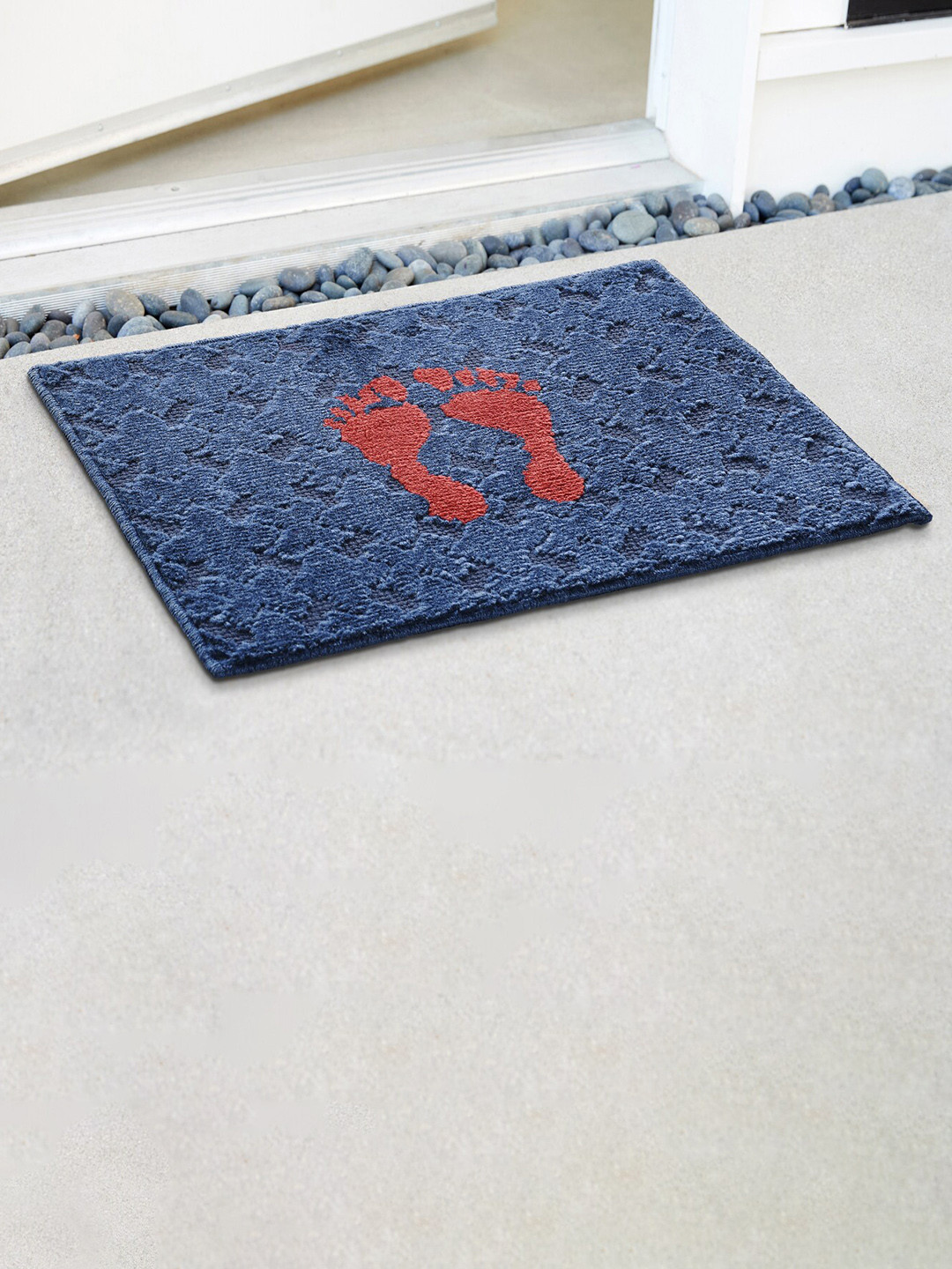 Saral Home Blue & Red Printed ON-Duty Anti-Skid Cotton Doormats